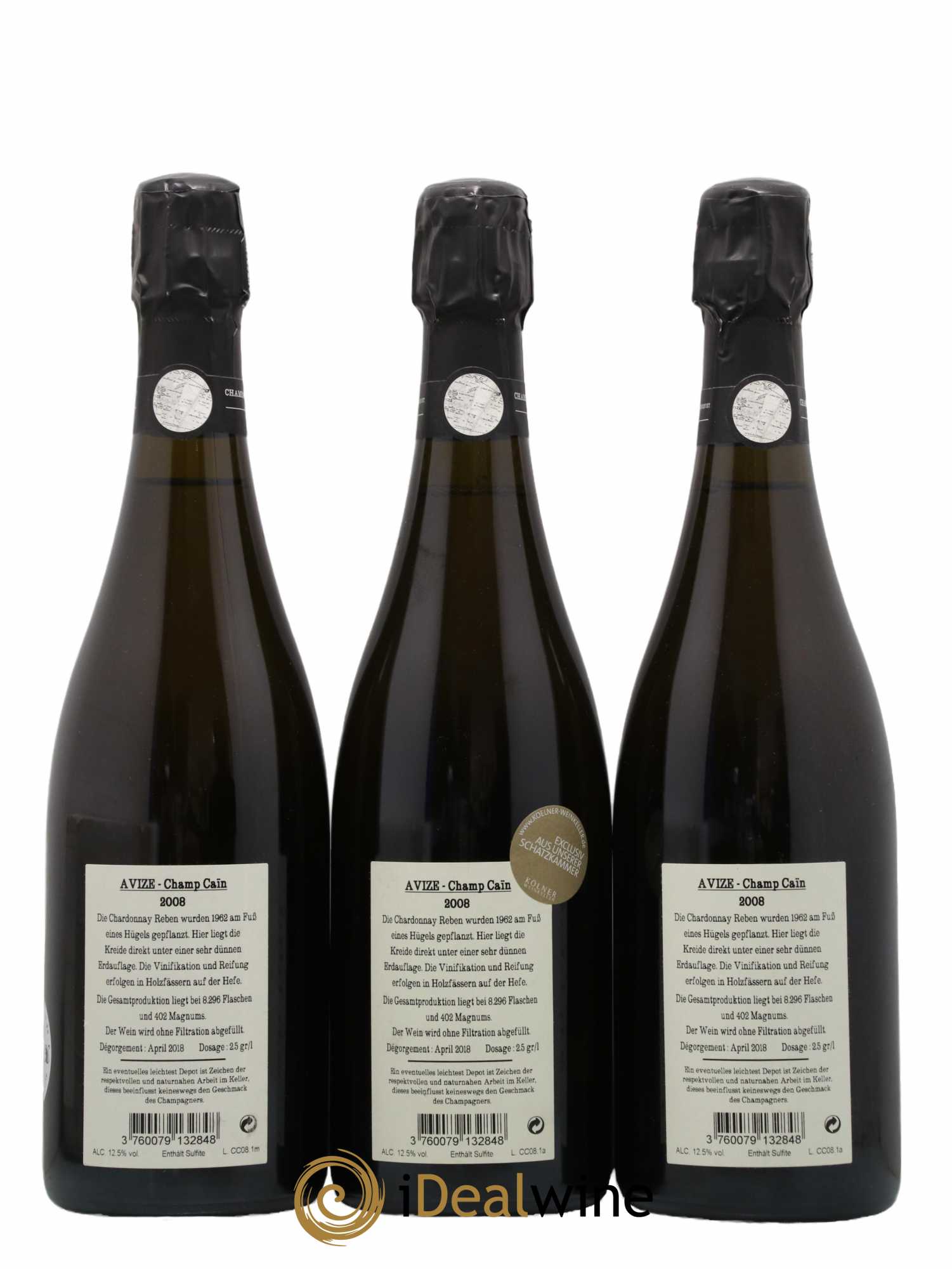 Avize Champ Caïn Extra-Brut Jacquesson 2008 - Lot de 3 bouteilles - 1