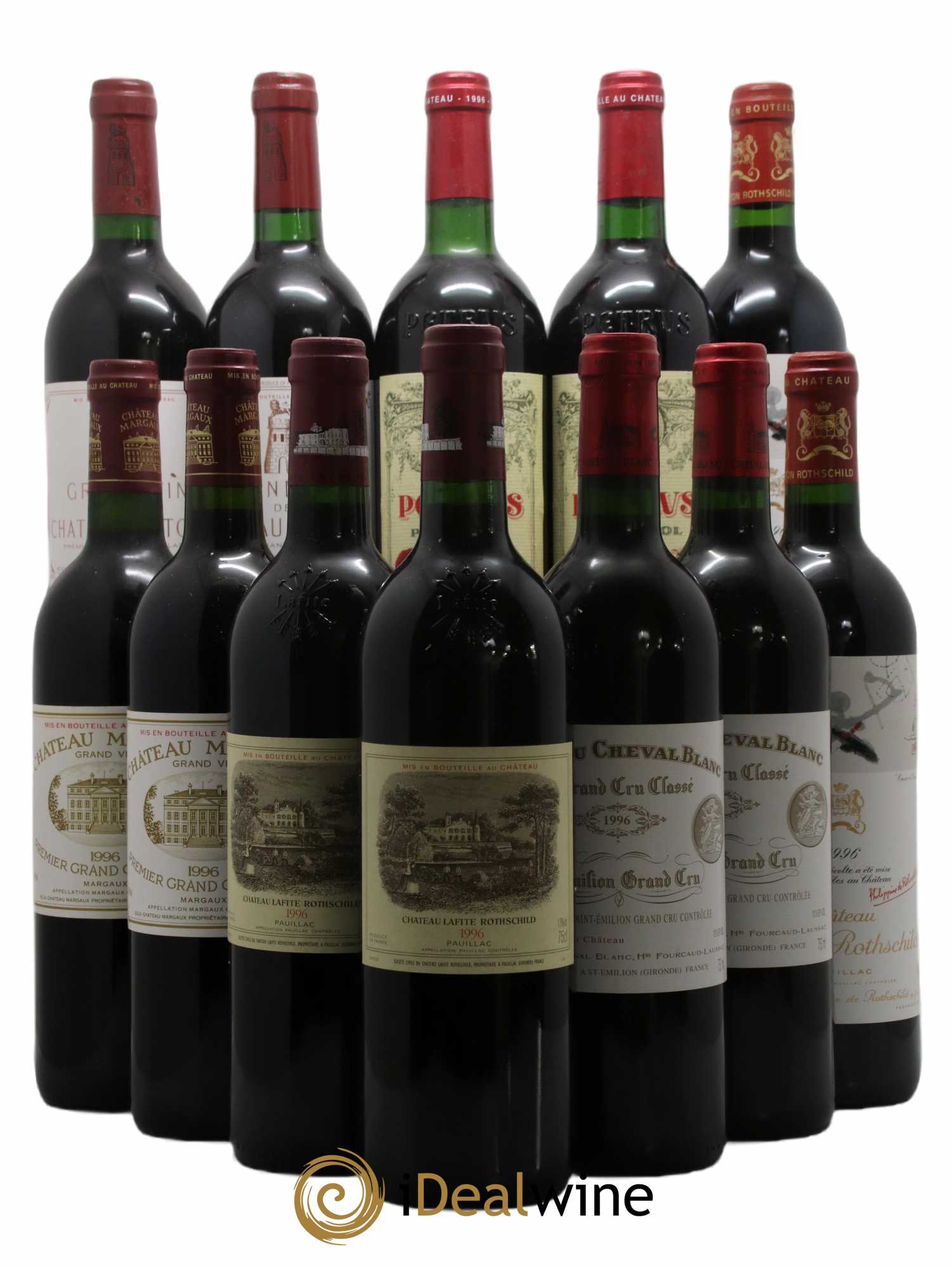 Caisse Prestige 2 Lafitte Rotschild - 2 Mouton Rotschild - 2 Petrus - 2 Margaux - 2 Latour - 2 Haut Brion 1996 - Lot de 1 bouteille - 0