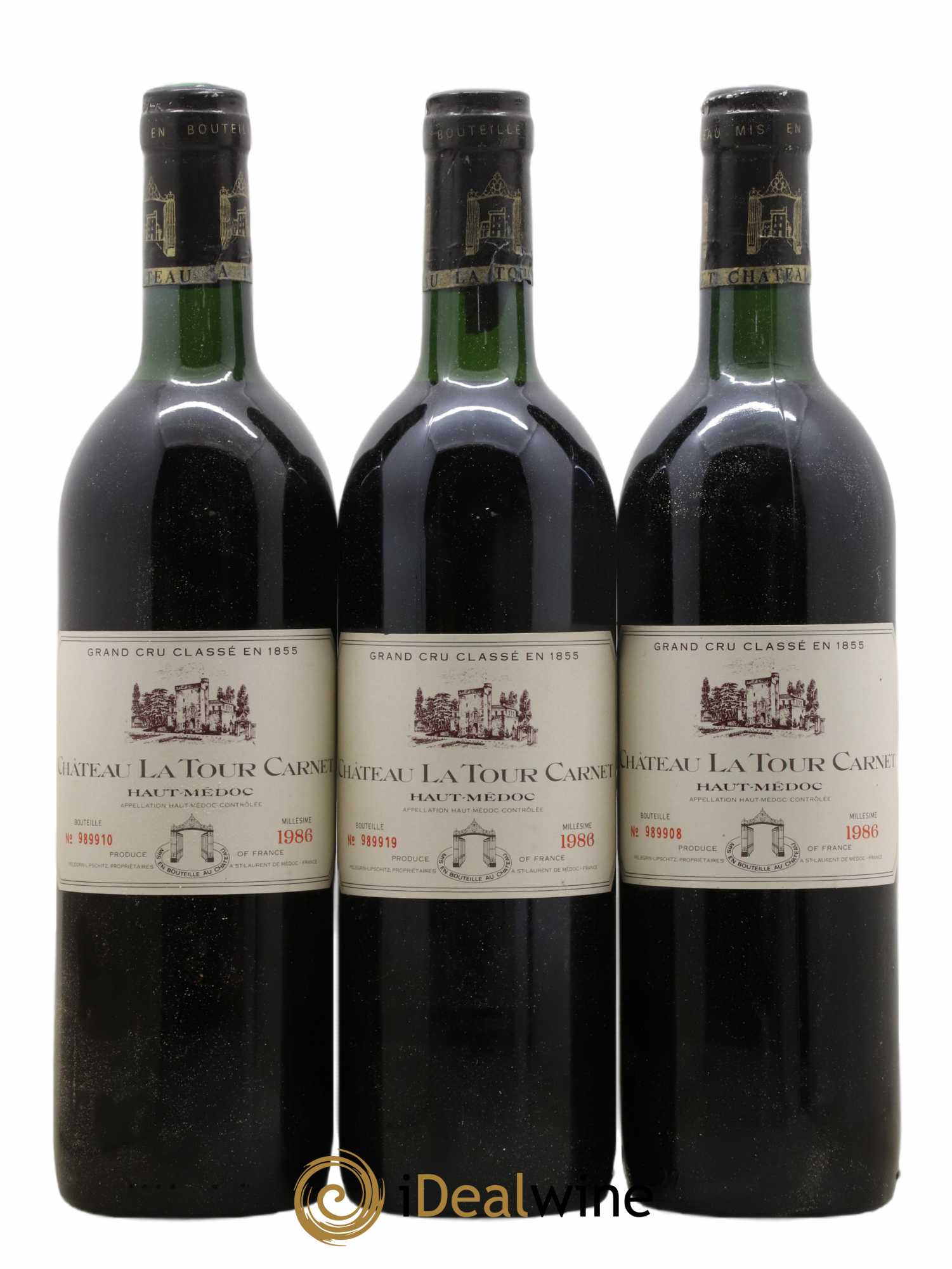 Château la Tour Carnet 4ème Grand Cru Classé 1986 - Lot de 3 bouteilles - 0