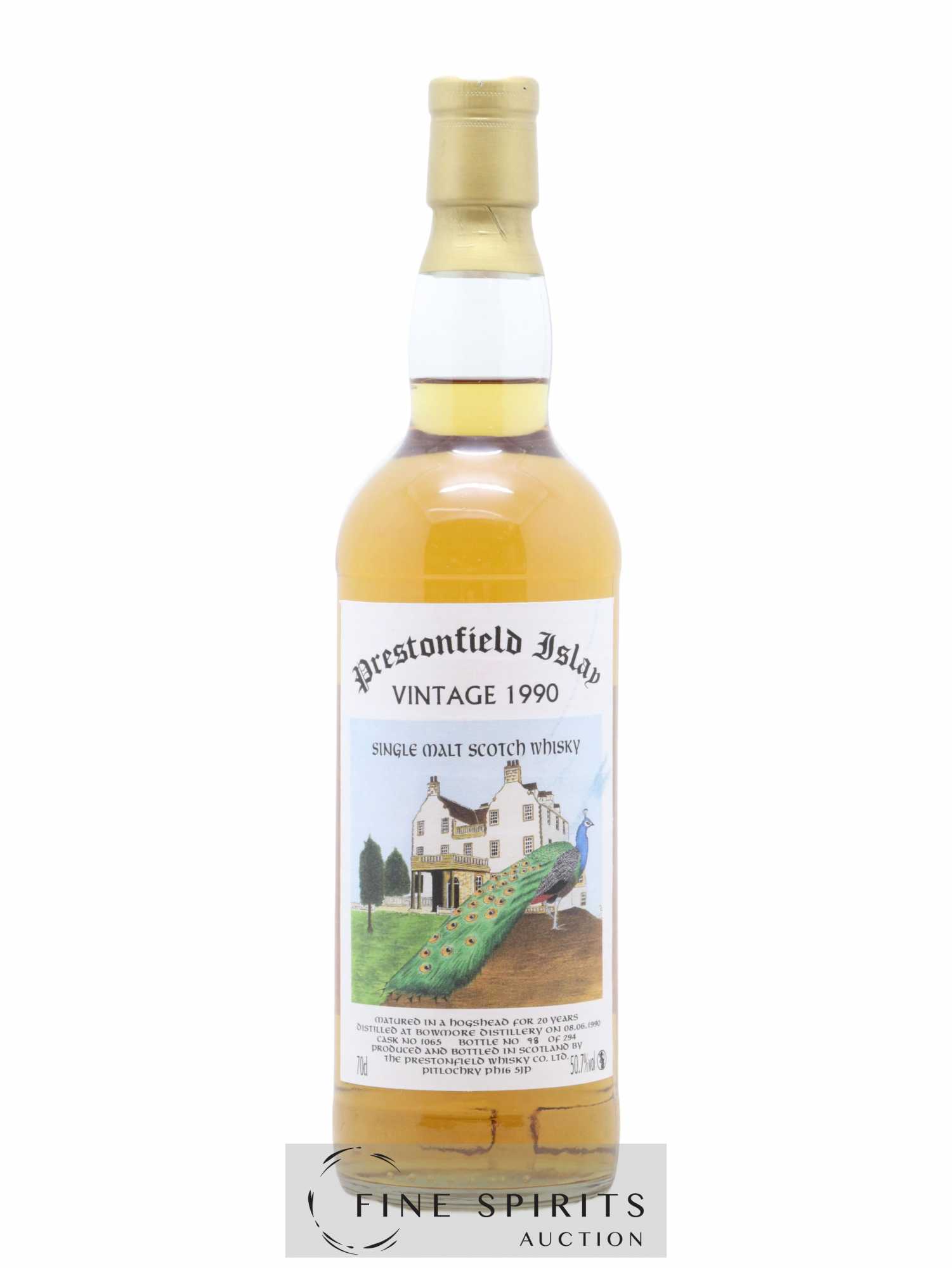 Bowmore 20 years 1990 Signatory Vintage Prestonfield Islay Cask n°1065 - One of 294 - Lot de 1 bouteille - 0