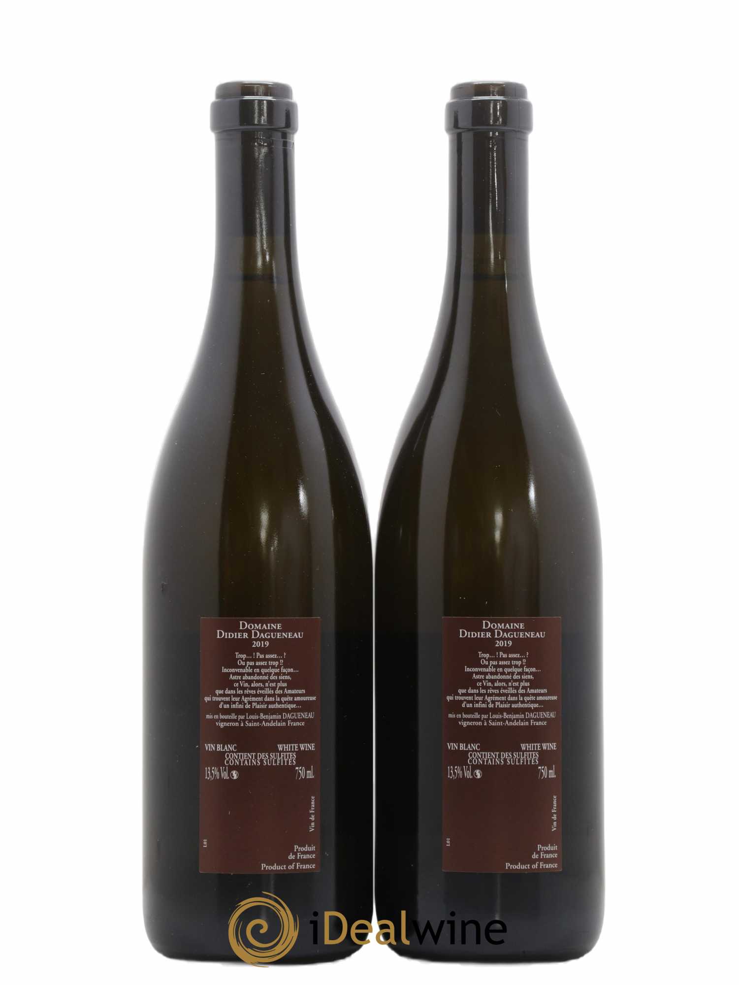 Vin de France (anciennement Pouilly-Fumé) Pur Sang Dagueneau (Domaine Didier - Louis-Benjamin) 2019 - Lot de 2 bouteilles - 1