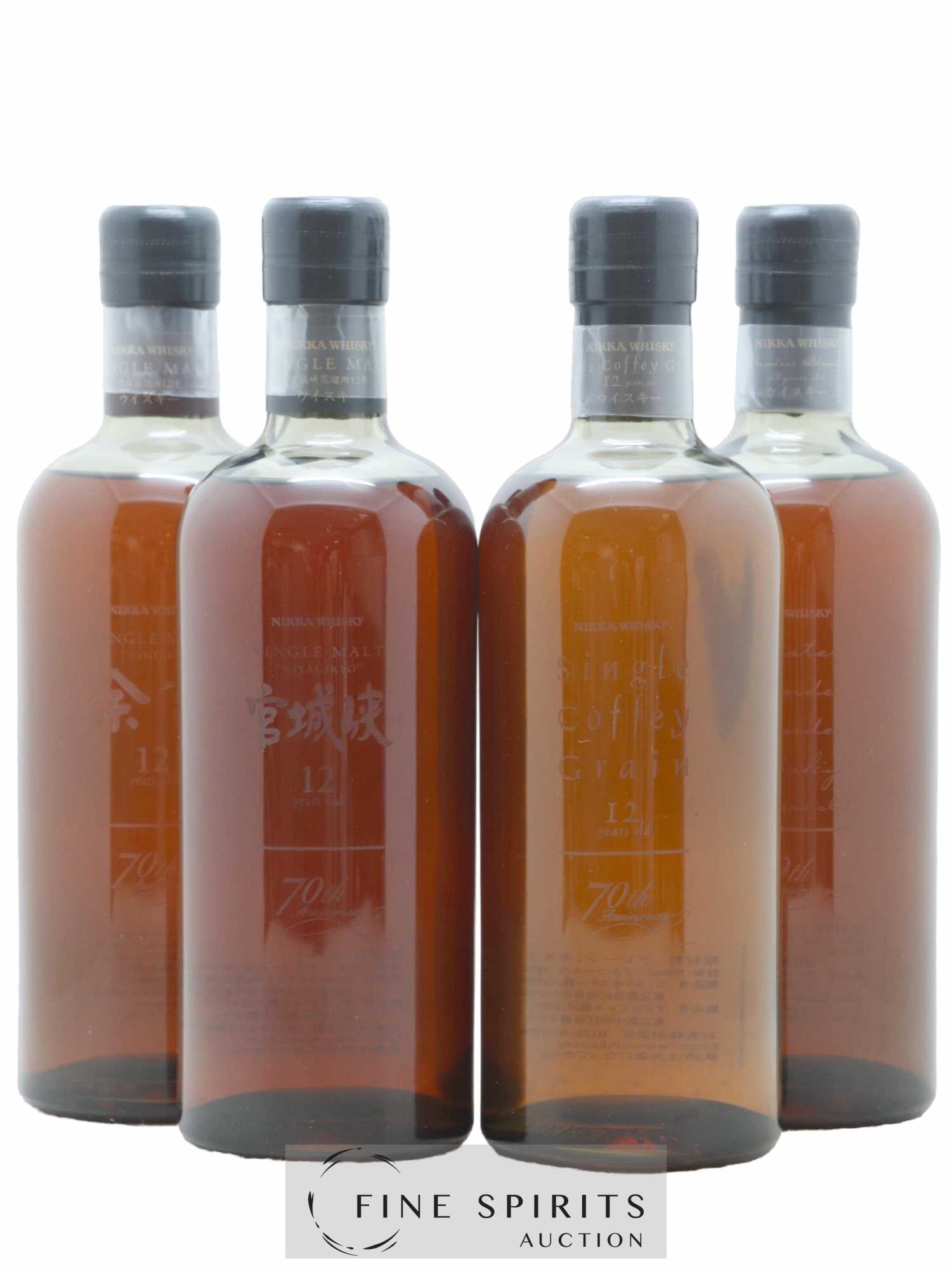 Nikka 70th Anniversary Box 12 years Of. Coffey Grain - Miyagikyo - Yoichi - Master Blender - Lot de 4 bouteilles - 1