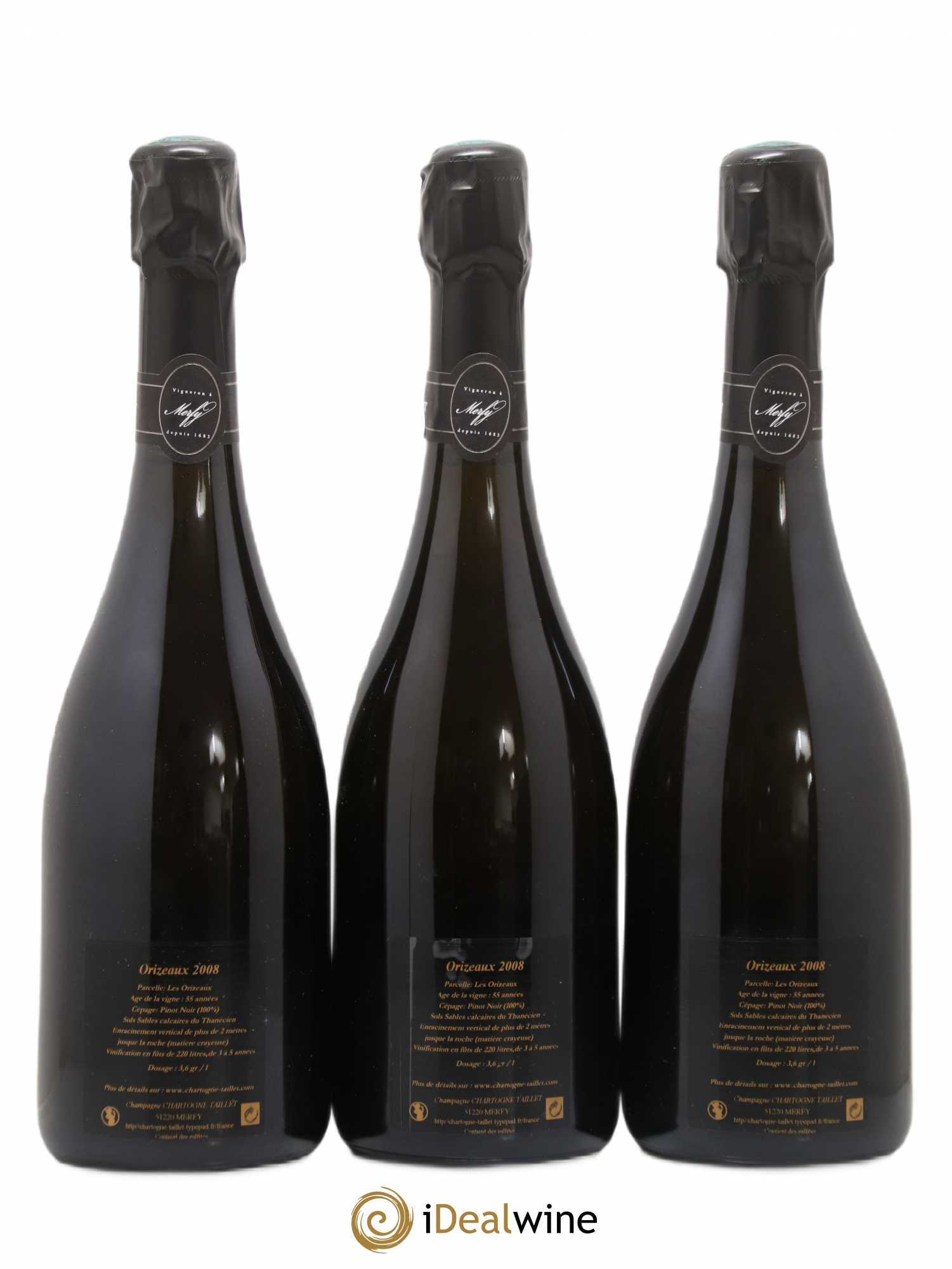 Champagne Les Orizeaux Chartogne Taillet (sans prix de réserve) 2008 - Posten von 3 Flaschen - 1