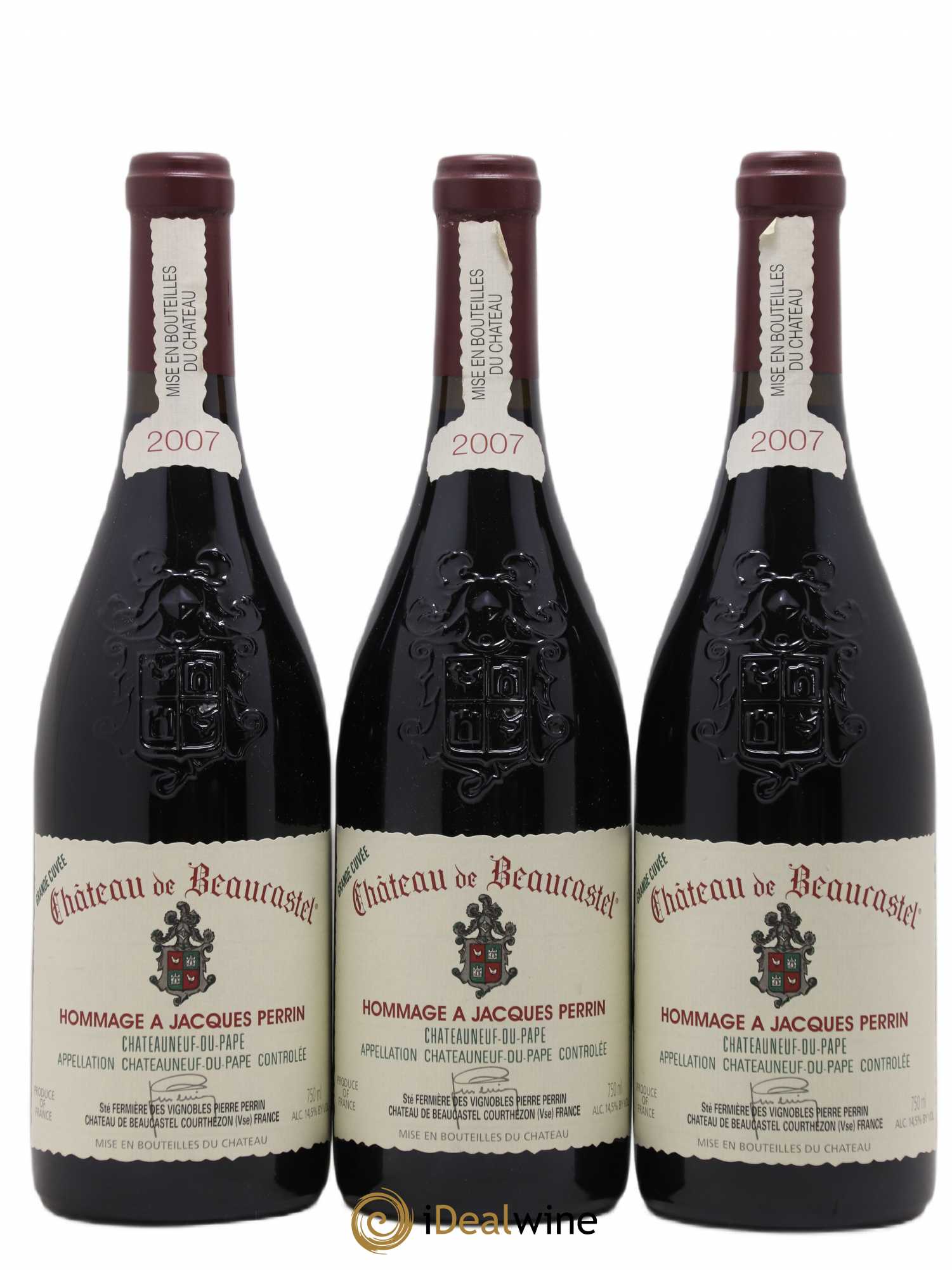 Châteauneuf-du-Pape Château de Beaucastel Hommage à Jacques Perrin Famille Perrin 2007 - Lot de 3 bouteilles - 0