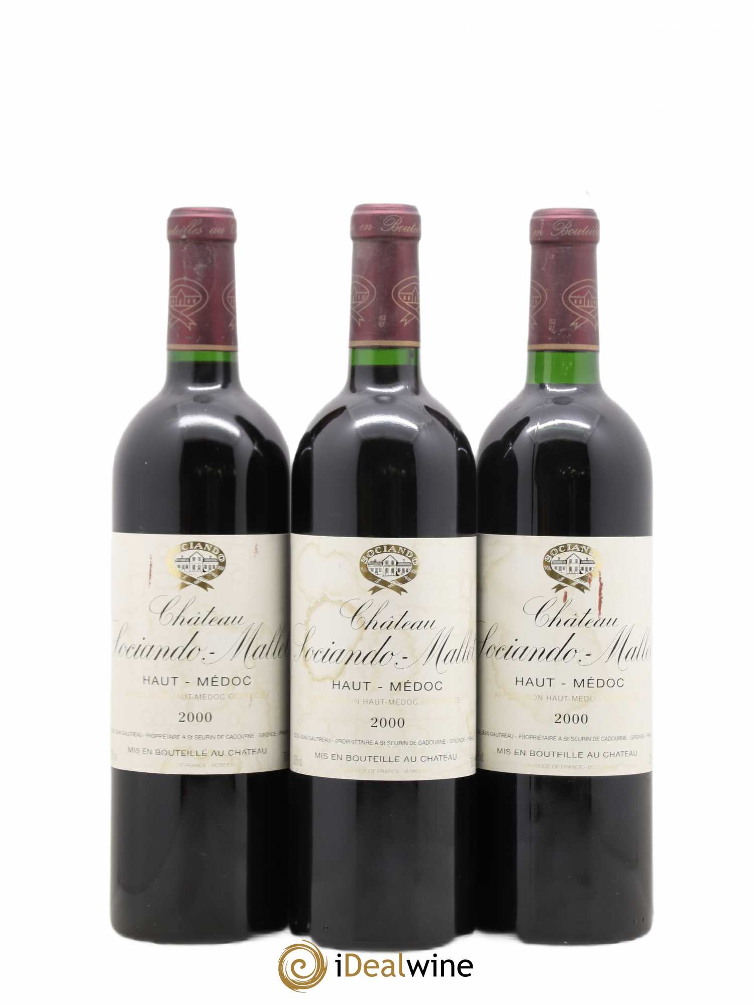 Château Sociando Mallet 2000 - Lot de 3 bouteilles - 0