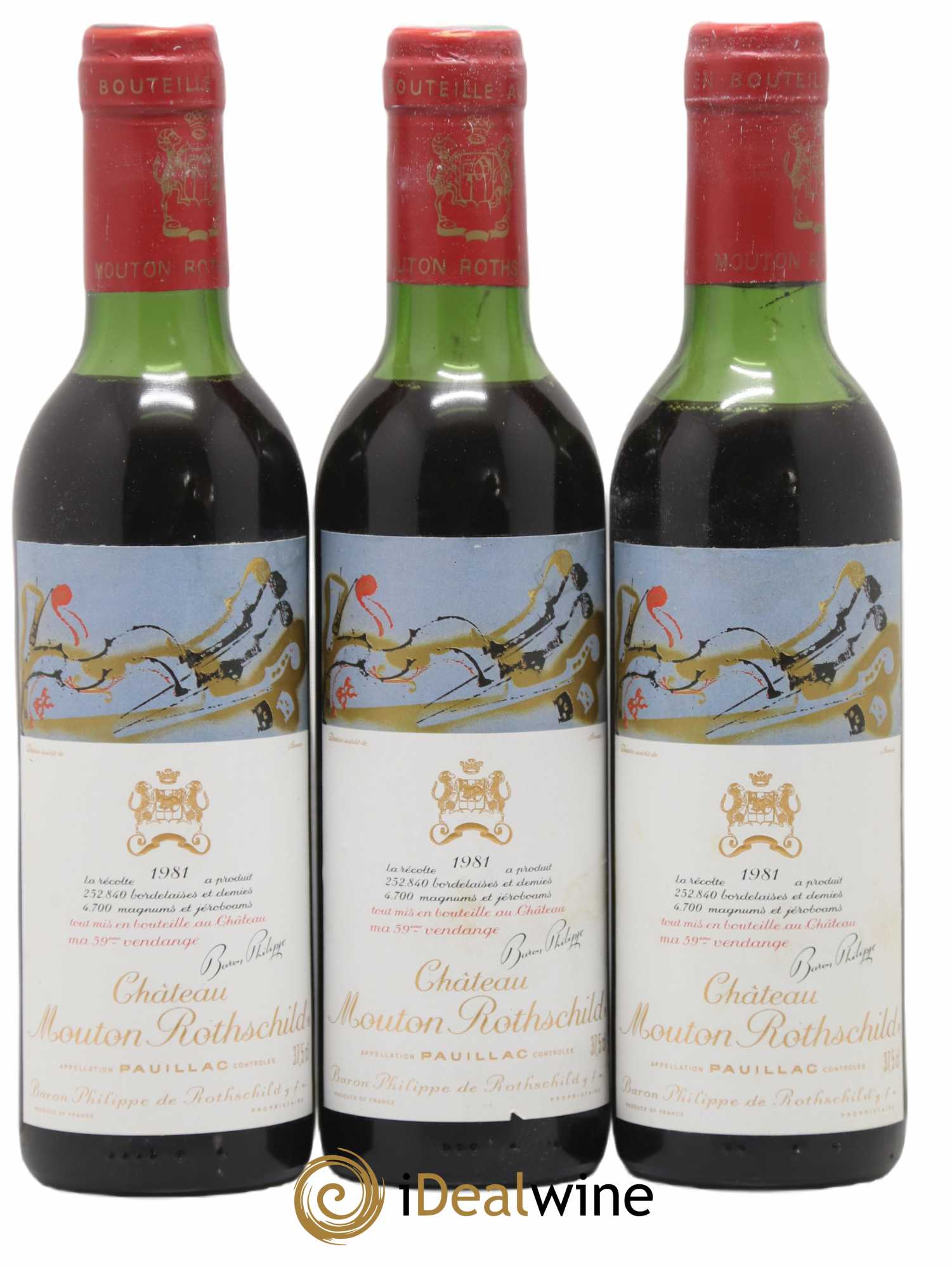 Château Mouton Rothschild 1er Grand Cru Classé 1981 - Lot de 3 demi bouteilles - 0