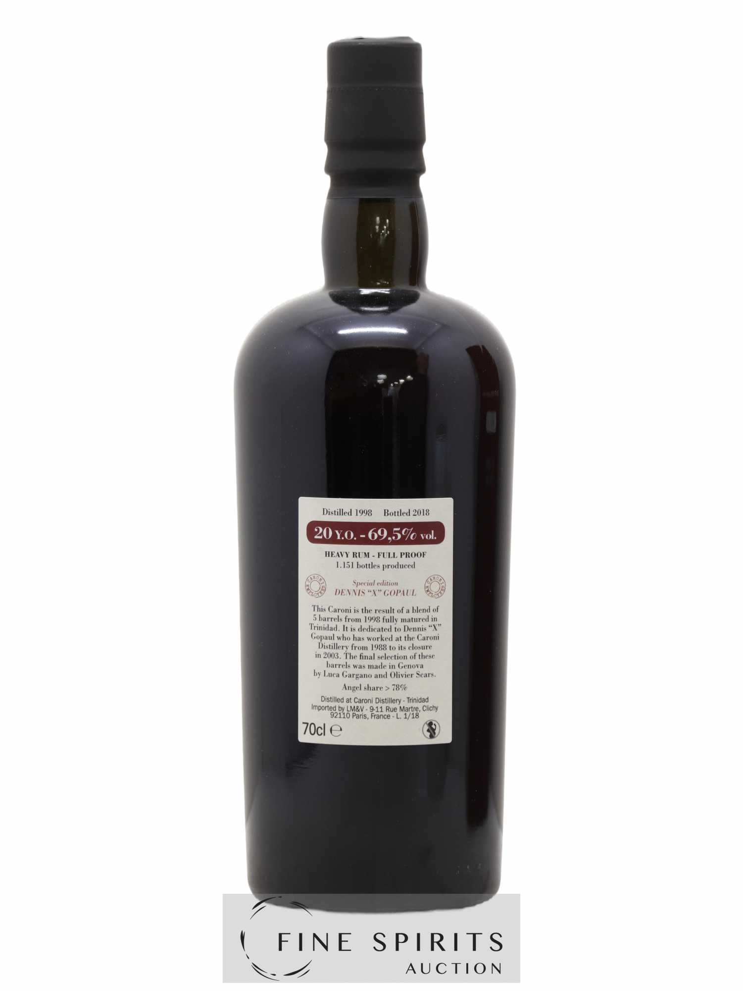 Caroni 20 years 1998 Velier Special Edition Dennis X Gopaul One of 1151 - bottled 2018 Employee Serie - Lot de 1 bouteille - 2