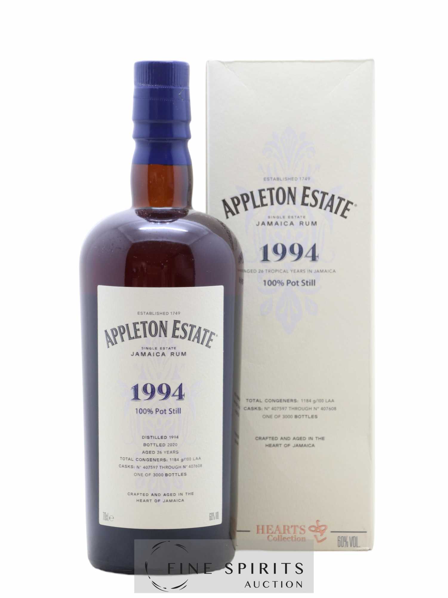 Appleton Estate 26 years 1994 Of. Pot Still Cask n°407597 through n°407608 - One of 3000 - bottled 2020 Hearts Collection - Lot de 1 bouteille - 0