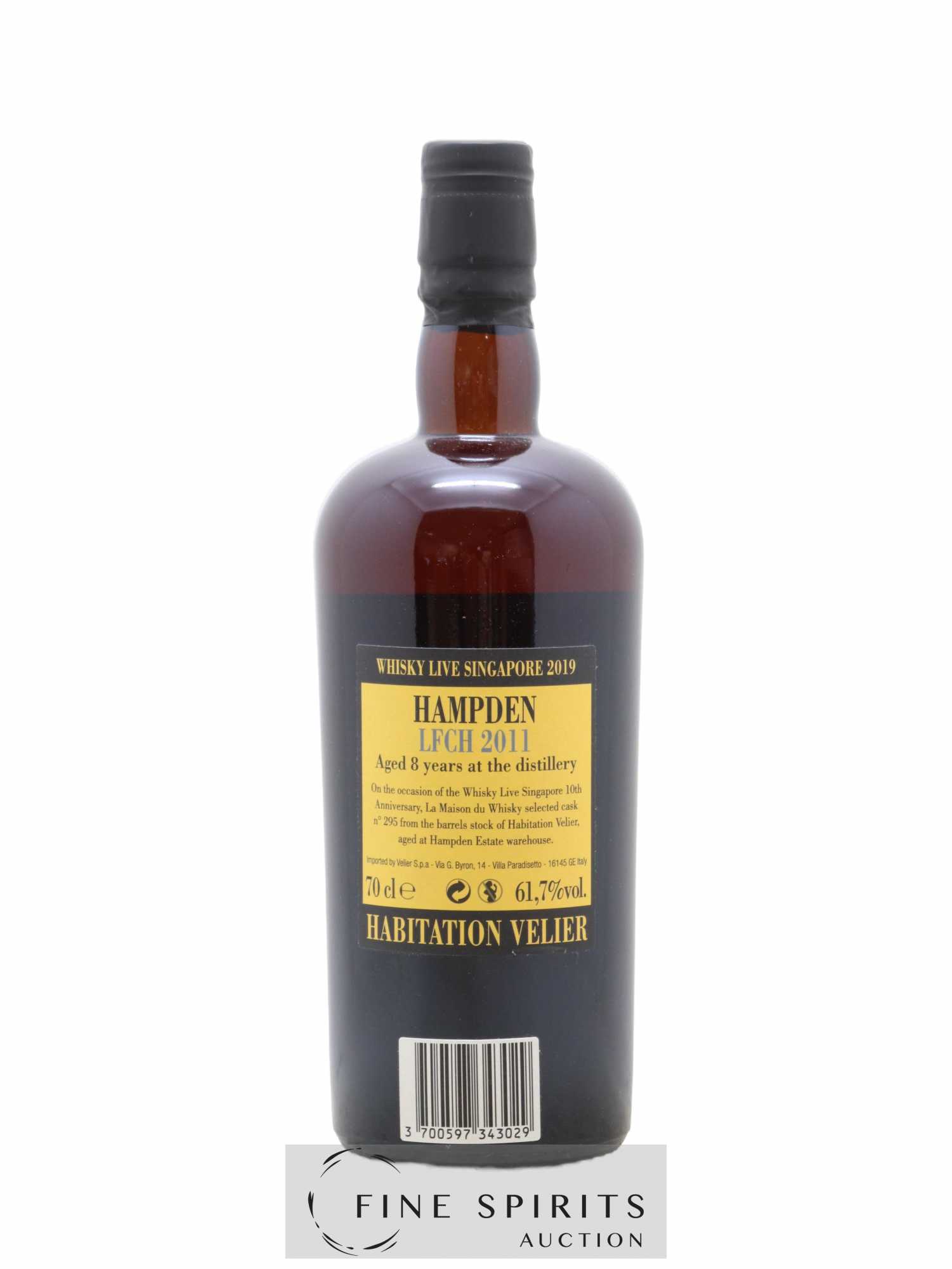 Hampden 8 years 2011 Of. LFCH Ex-Bourbon Cask n°295 - One of 250 Whisky Live Singapore 2019 - Lot de 1 bouteille - 2