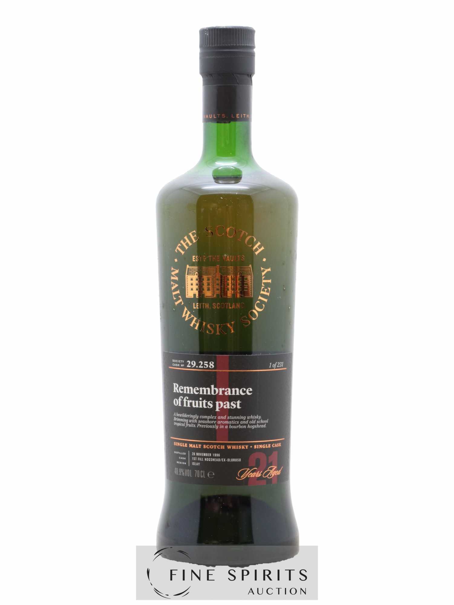 Remembrance of Fruits Past 21 years 1996 The Scotch Malt Whisky Society Cask n°29.258 - One of 231 - Lot de 1 bouteille - 1