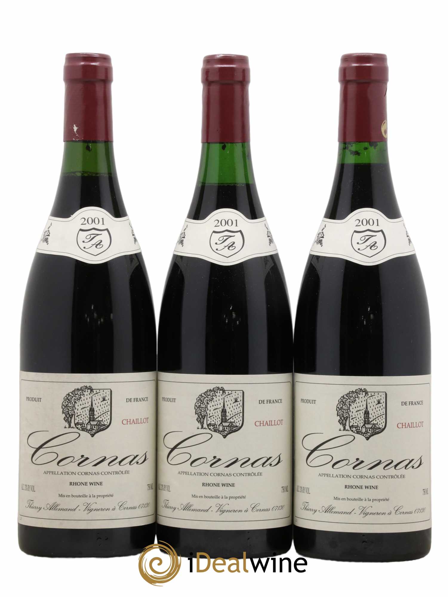 Cornas Chaillot Thierry Allemand 2001 - Lot of 3 bottles - 0