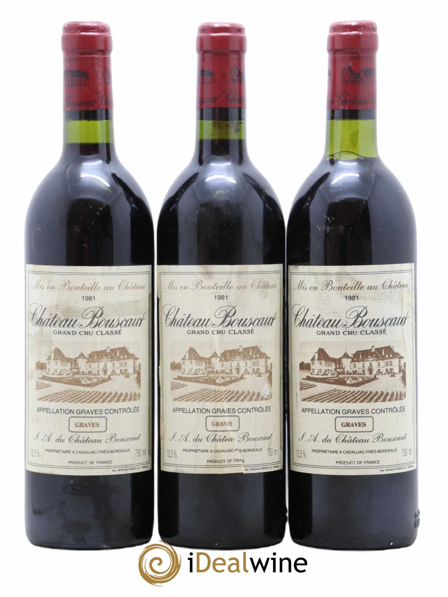 Château Bouscaut Cru Classé de Graves 1981 - Lot de 3 bouteilles - 0