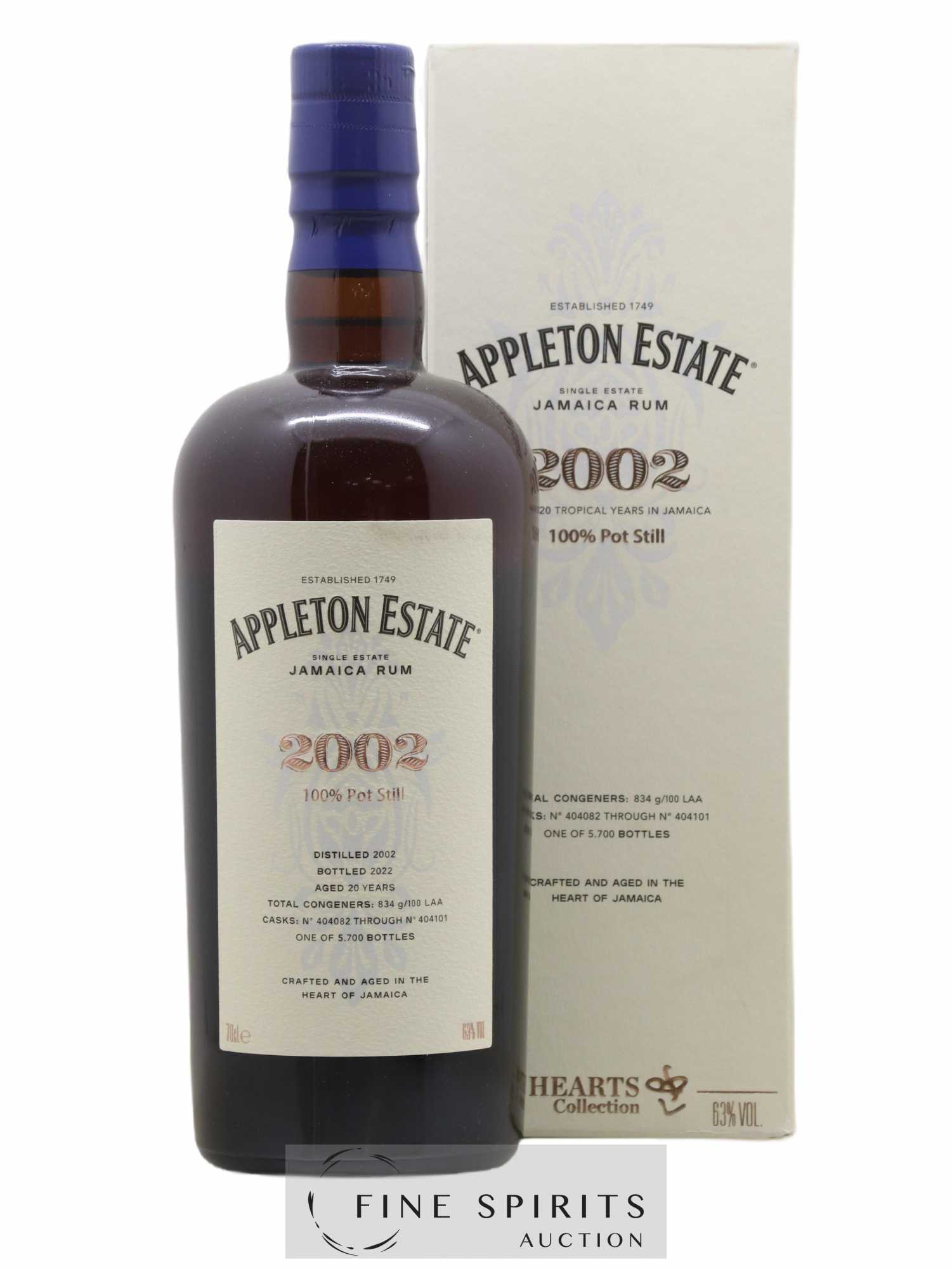 Appleton Estate 20 years 2002 Of. Pot Still Cask n°404082 through n°404101 - One of 5700 - bottled 2022 Hearts - Lot de 1 bouteille - 0