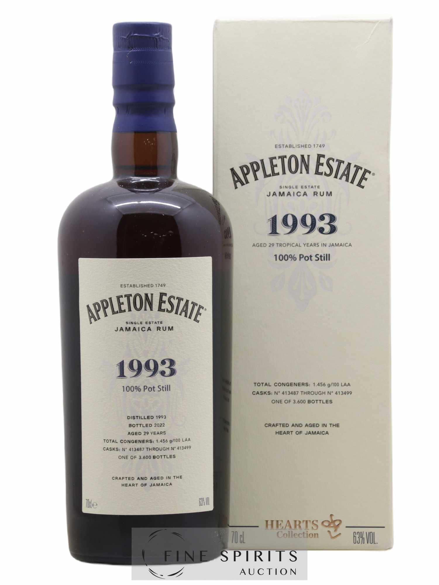 Appleton Estate 29 years 1993 Of. Pot Still Cask n°413487 through n°413499 - One of 3600 - bottled 2022 Hearts - Lot de 1 bouteille - 0