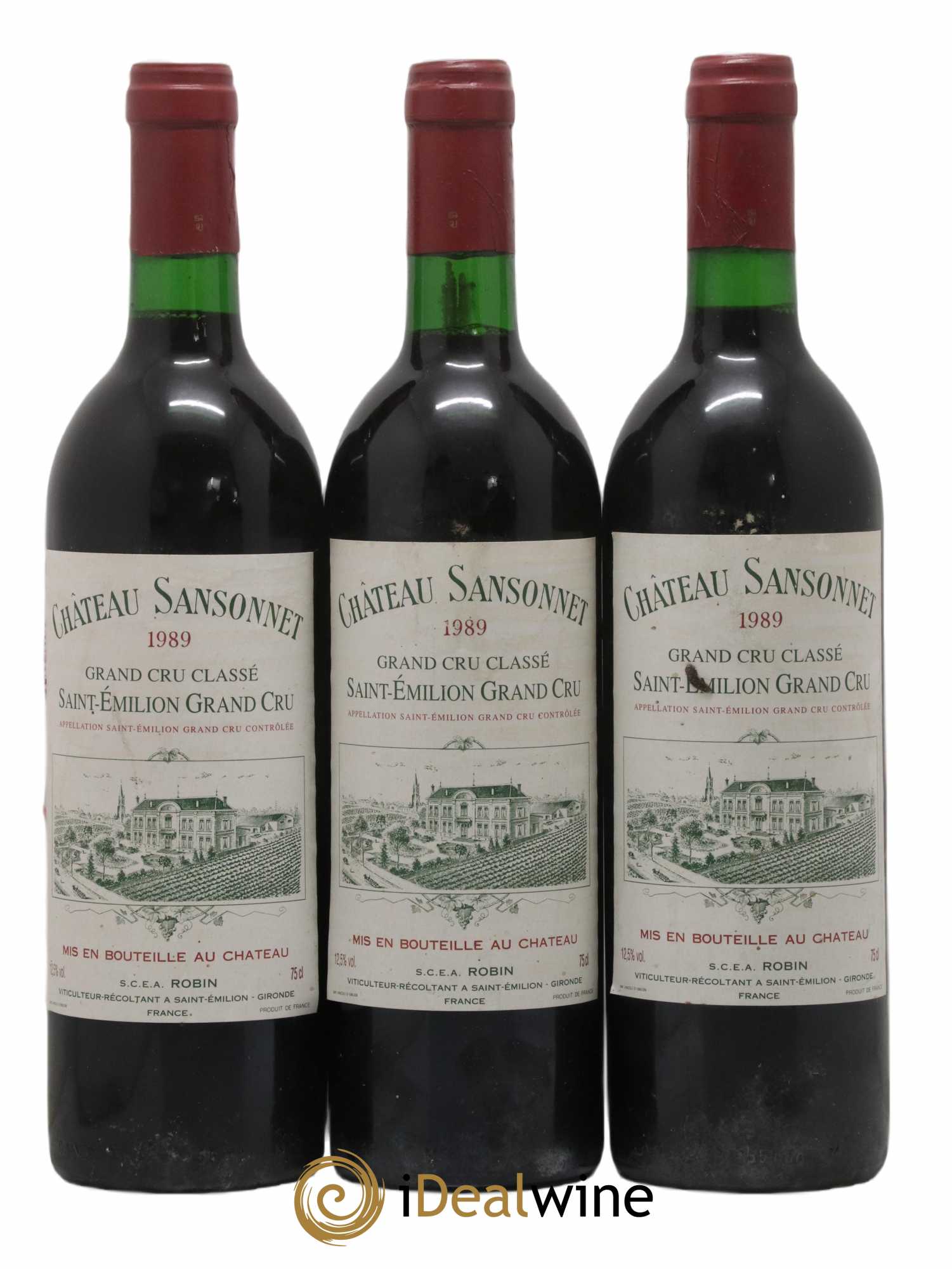 Château Sansonnet Grand Cru Classé 1989 - Lot de 3 bouteilles - 0