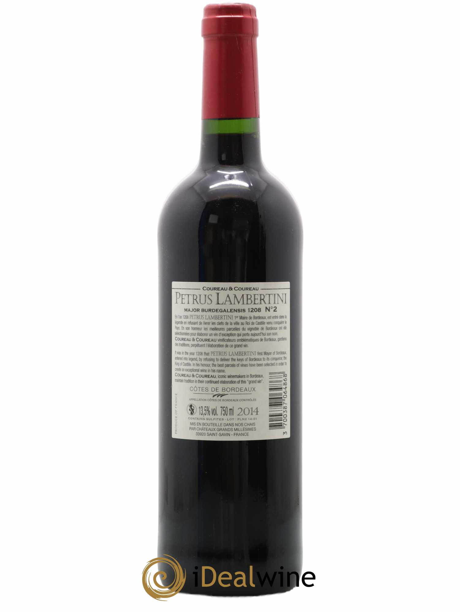Bordeaux Cotes De Bordeaux Petrus Lambertini Major Burdergalensis N°2 Coureau Et Coureau (sans prix de réserve) 2014 - Lot de 1 bouteille - 1