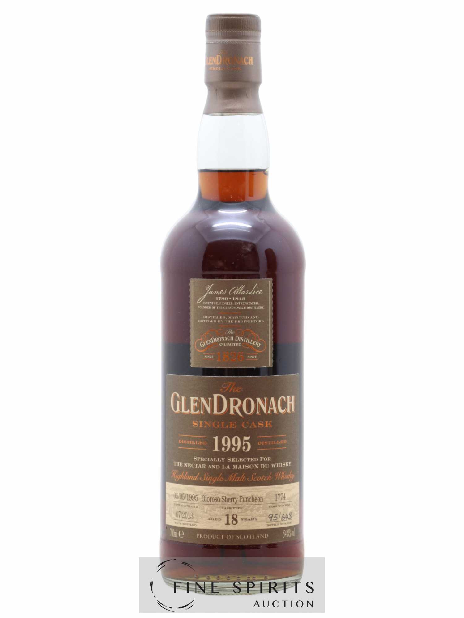The Glendronach 18 years 1995 Of. Oloroso Sherry Puncheon n°1774 - One of 643 - bottled 2013 The Nectar & LMDW - Lot de 1 bouteille - 1