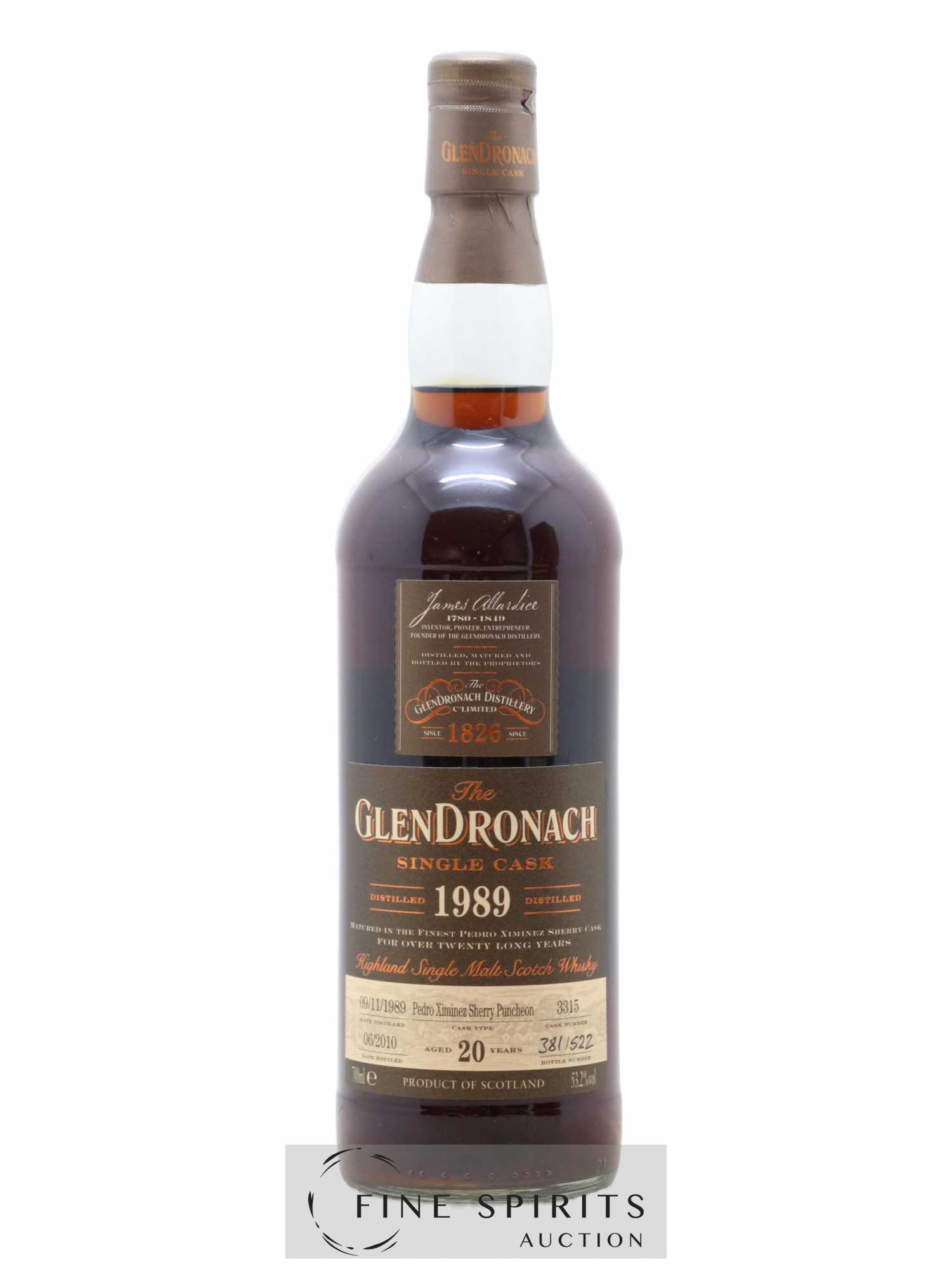 The Glendronach 20 years 1989 Of. Cask n°3315 - One of 522 - bottled 2010 - Lot de 1 bouteille - 1