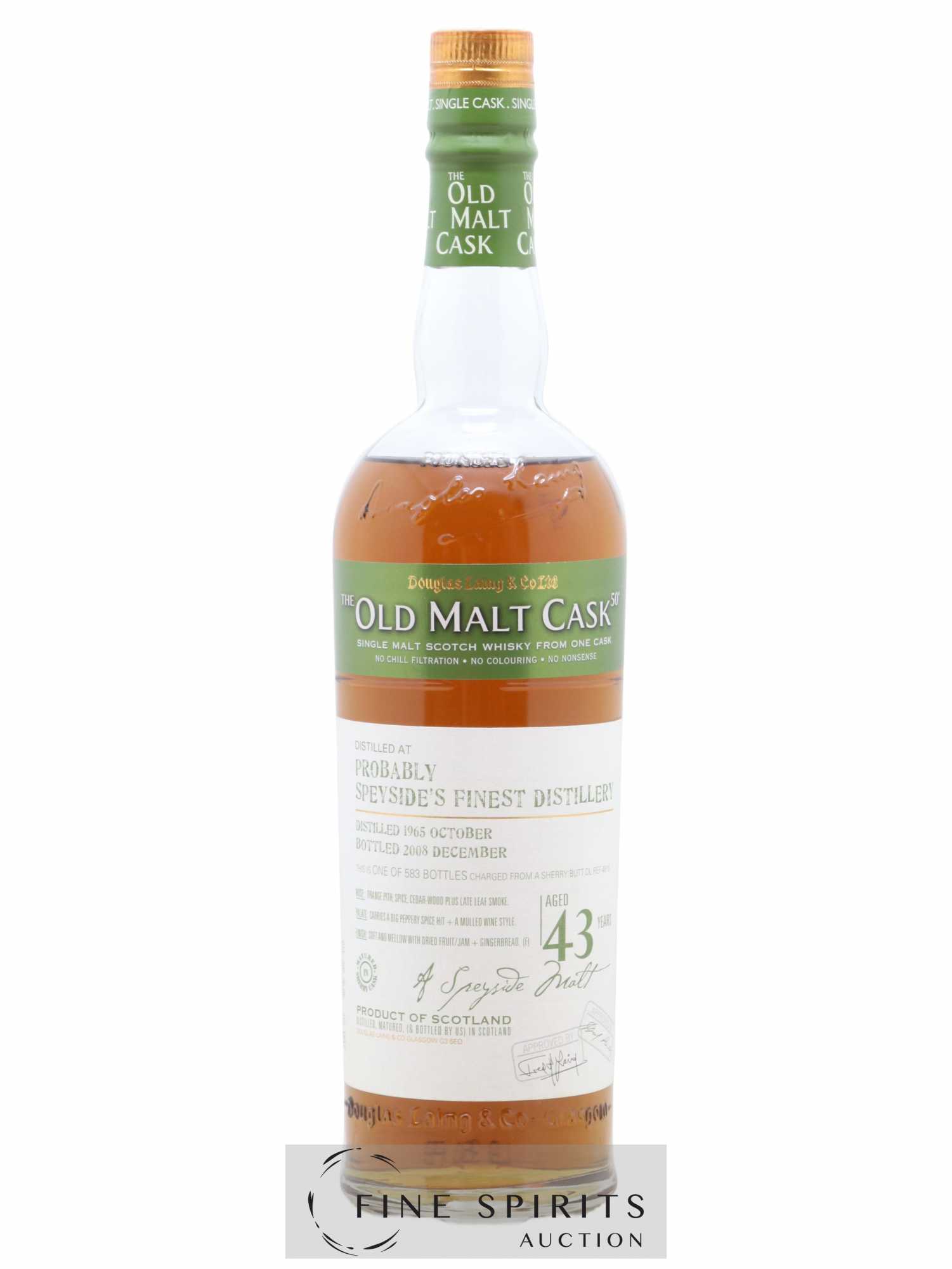 Probably Speyside's Finest Distillery 43 years 1965 Douglas Laing Butt DL REF 4816 - One of 583 - bottled 2008 The Old Malt Cask - Lot de 1 bouteille - 0