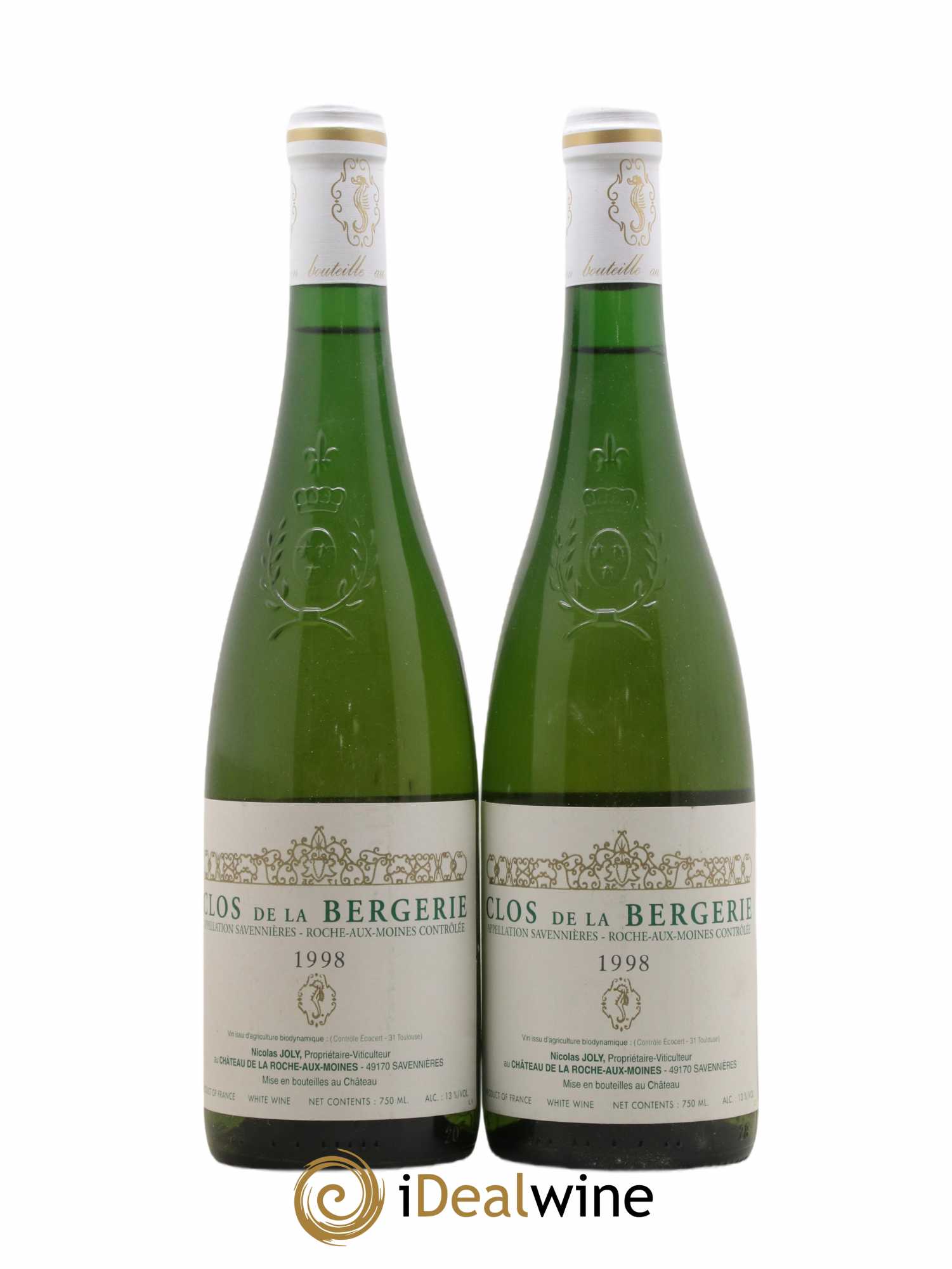 Savennières Roche aux Moines Clos de la Bergerie Vignobles de la Coulée de Serrant - Nicolas Joly 1998 - Lot de 2 bouteilles - 0