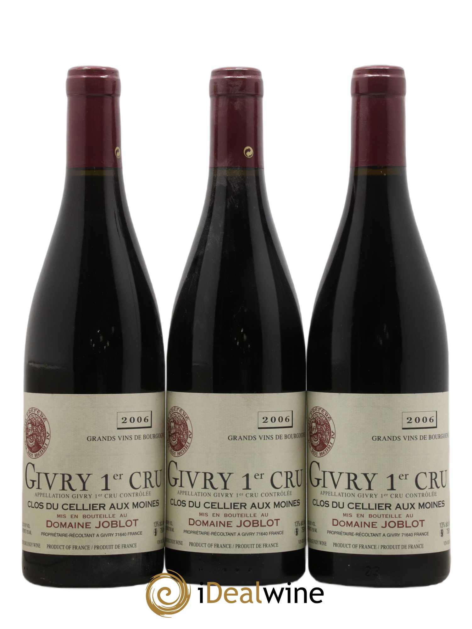 Givry 1er Cru Clos du Cellier aux Moines Joblot (Domaine) 2006 - Lot de 3 bouteilles - 0
