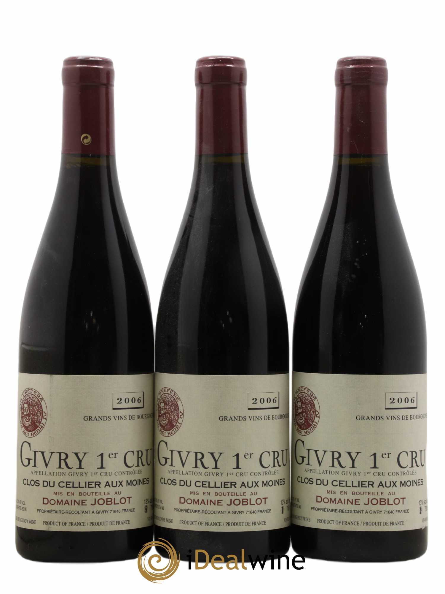 Givry 1er Cru Clos du Cellier aux Moines Joblot (Domaine) 2006 - Lot de 3 bouteilles - 0