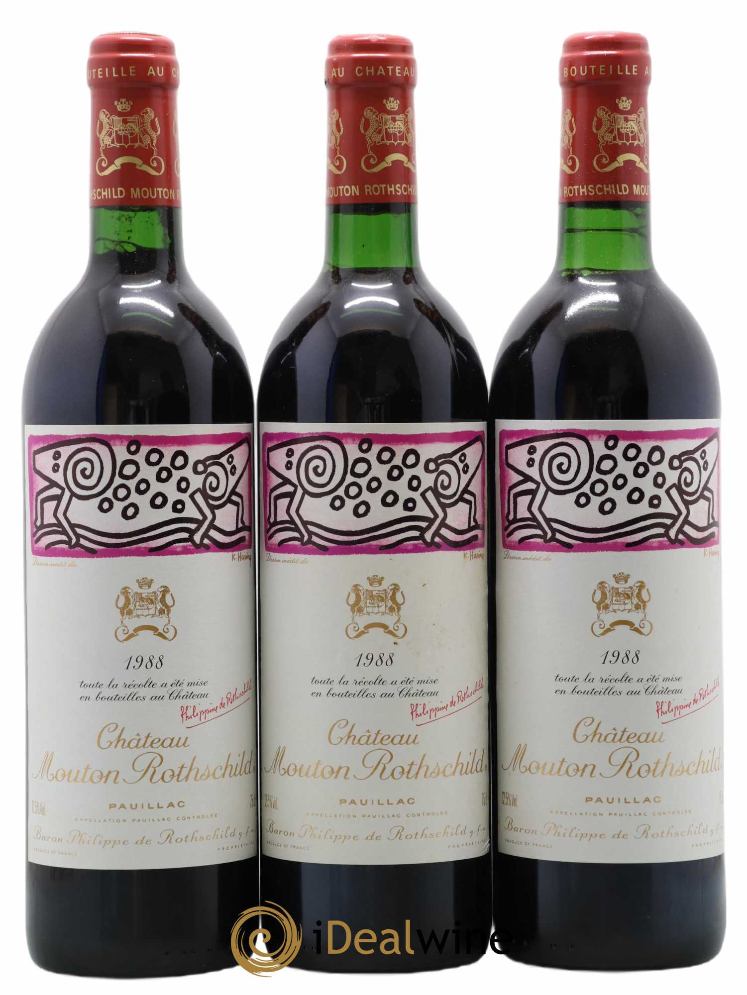 Château Mouton Rothschild 1er Grand Cru Classé 1988 - Lot de 3 bouteilles - 0