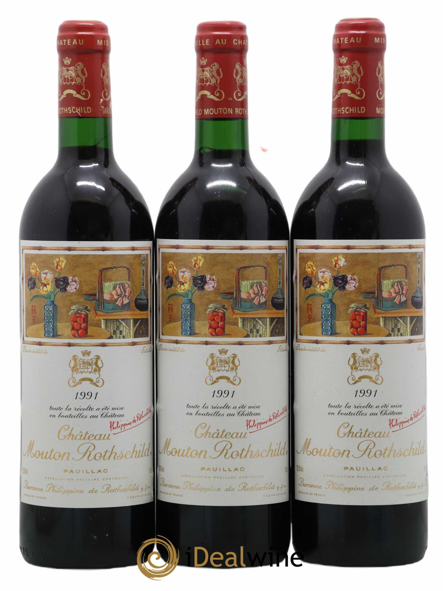 Château Mouton Rothschild 1er Grand Cru Classé 1991 - Lot of 3 bottles - 0