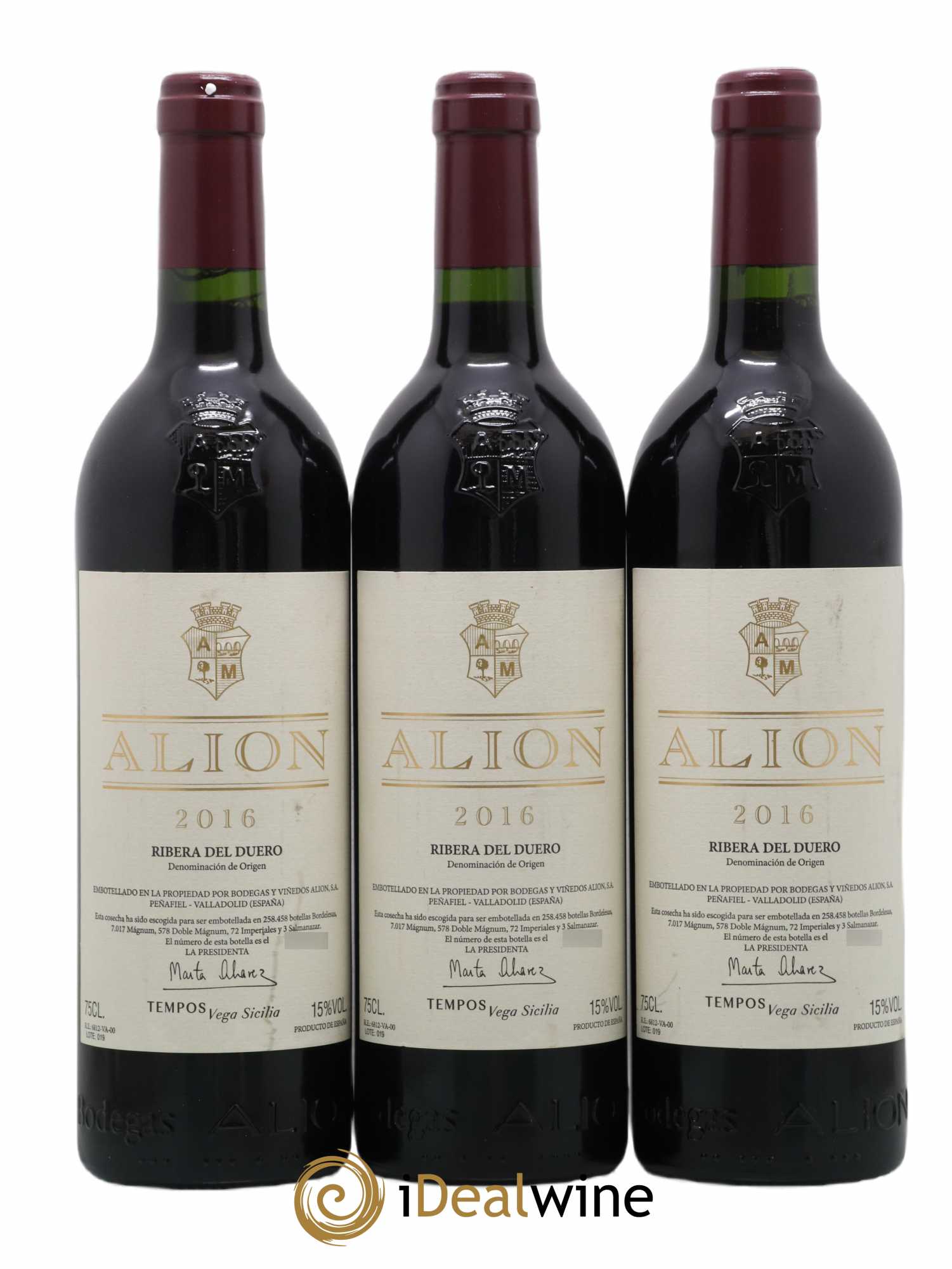 Ribera Del Duero DO Vega Sicilia Alion Famille Alvarez 2016 - Lot de 3 bouteilles - 0