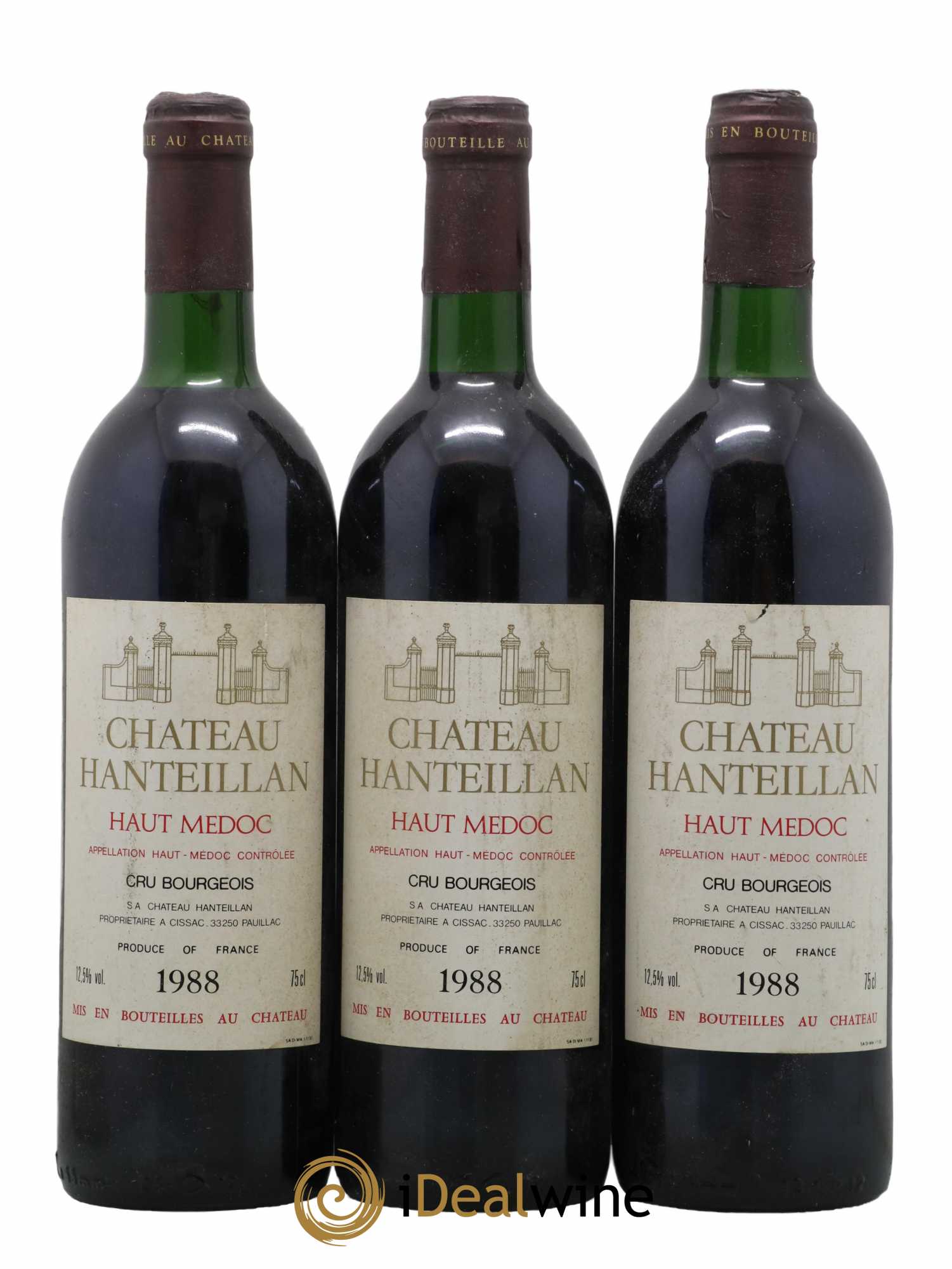 Château Hanteillan Cru Bourgeois 1988 - Lot de 3 bouteilles - 0
