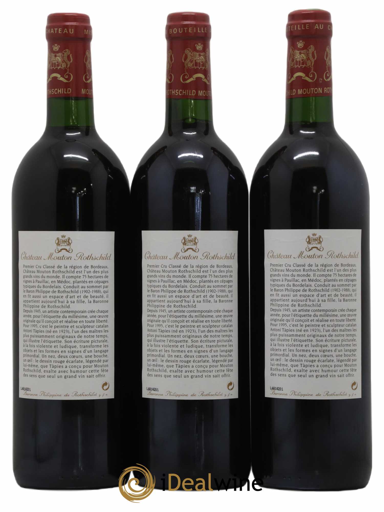 Château Mouton Rothschild 1er Grand Cru Classé 1995 - Lot de 3 bouteilles - 1