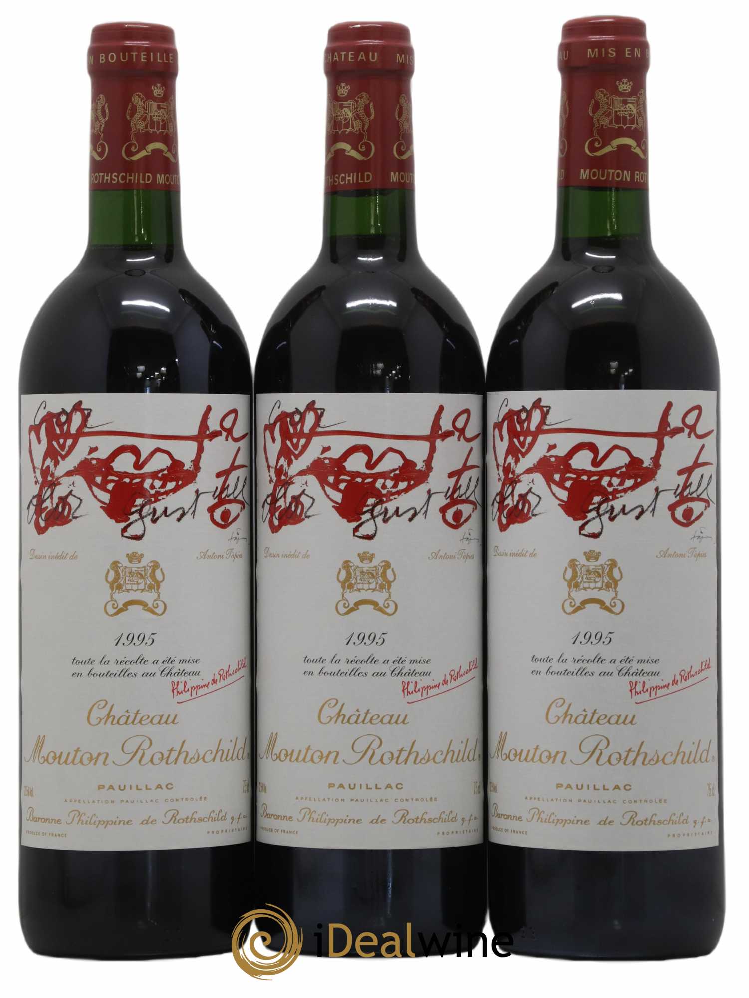 Château Mouton Rothschild 1er Grand Cru Classé 1995 - Lot de 3 bouteilles - 0
