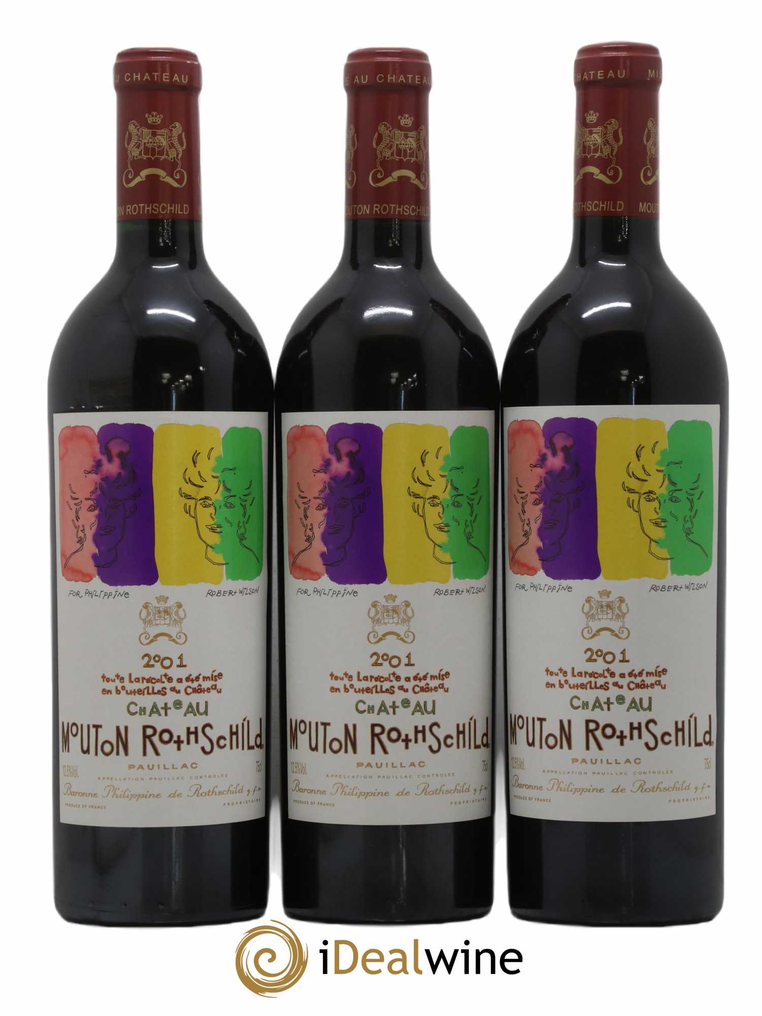 Château Mouton Rothschild 1er Grand Cru Classé 2001 - Lot de 3 bouteilles - 0