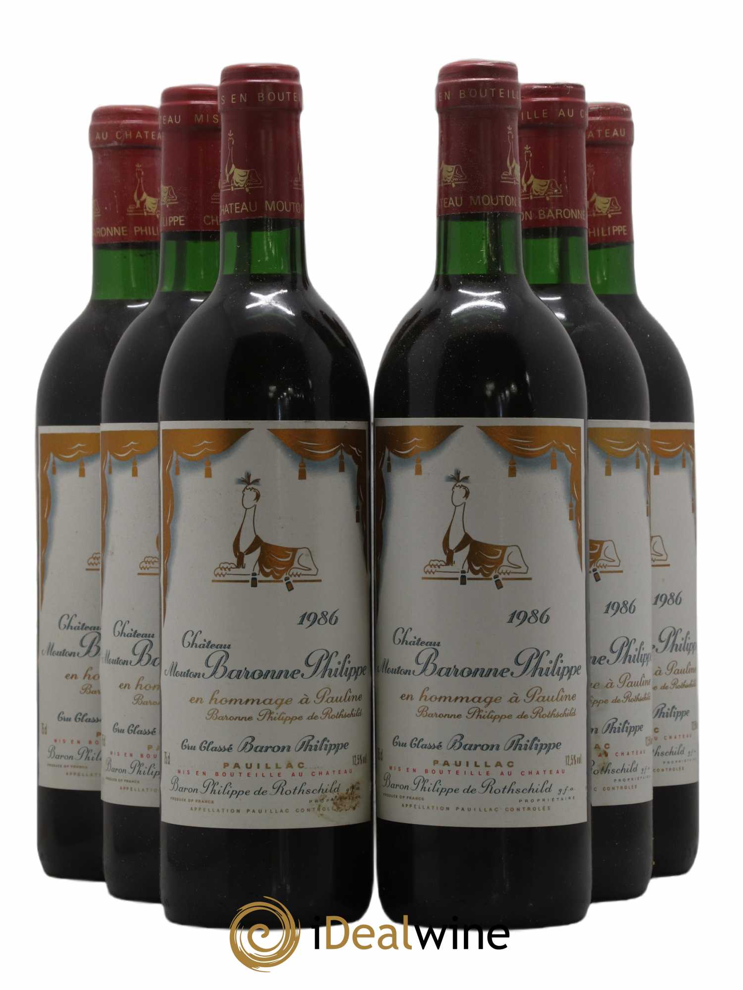 Château d' Armailhac - Mouton Baron(ne) Philippe 5ème Grand Cru Classé 1986 - Lot de 6 bouteilles - 0