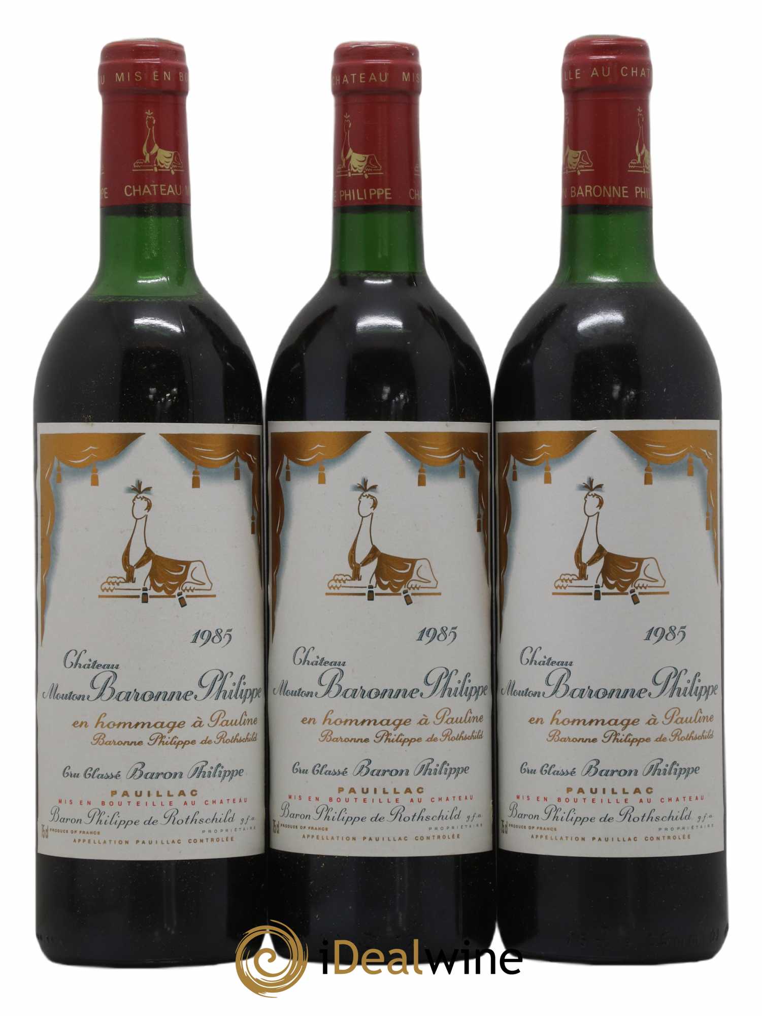 Château d' Armailhac - Mouton Baron(ne) Philippe 5ème Grand Cru Classé 1985 - Lot de 3 bouteilles - 0