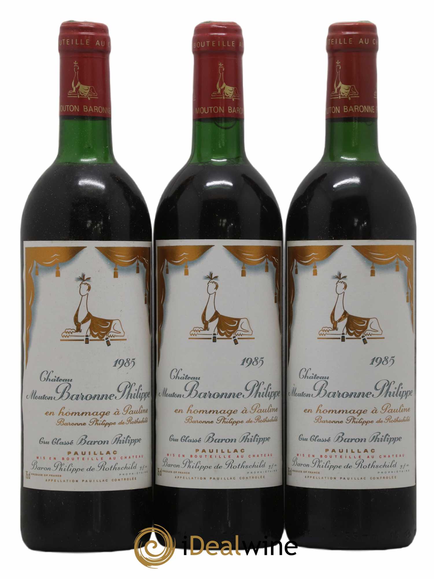 Château d' Armailhac - Mouton Baron(ne) Philippe 5ème Grand Cru Classé 1985 - Lot de 3 bouteilles - 0