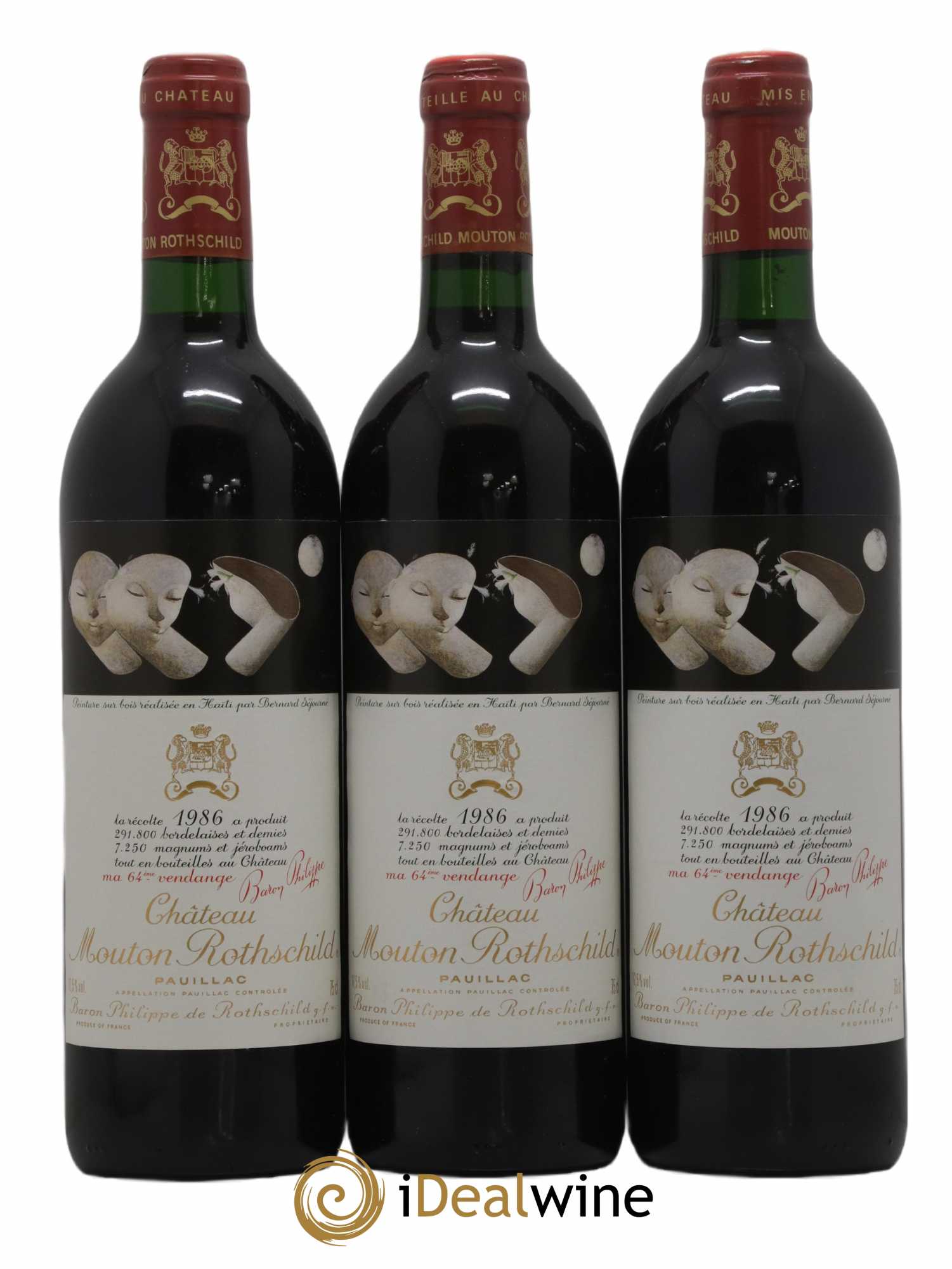 Château Mouton Rothschild 1er Grand Cru Classé 1986 - Lot de 3 bouteilles - 0