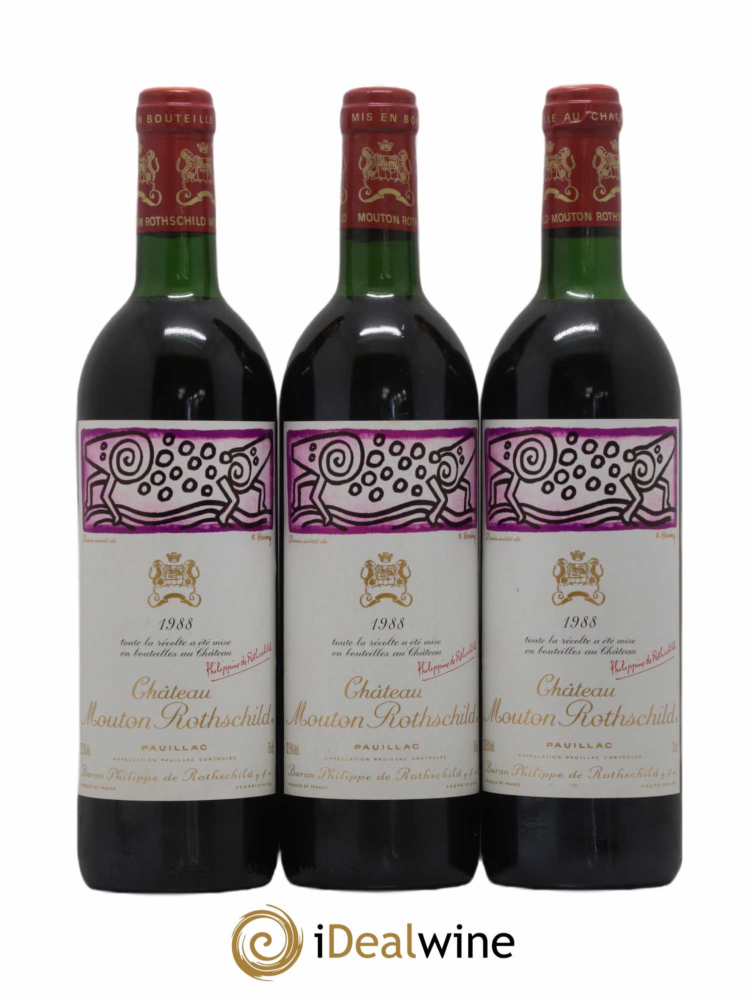 Château Mouton Rothschild 1er Grand Cru Classé 1988 - Lot de 3 bouteilles - 0