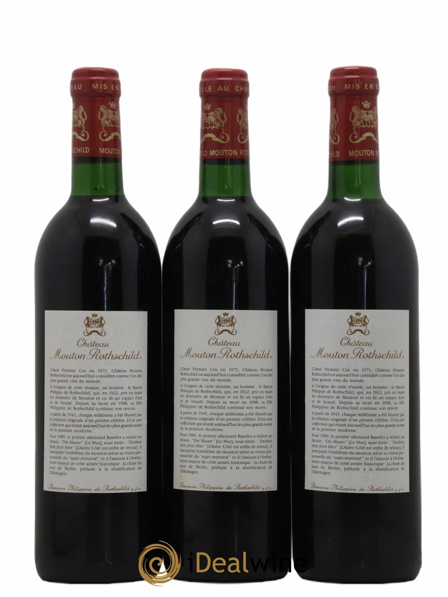 Château Mouton Rothschild 1er Grand Cru Classé 1989 - Lot de 3 bouteilles - 1