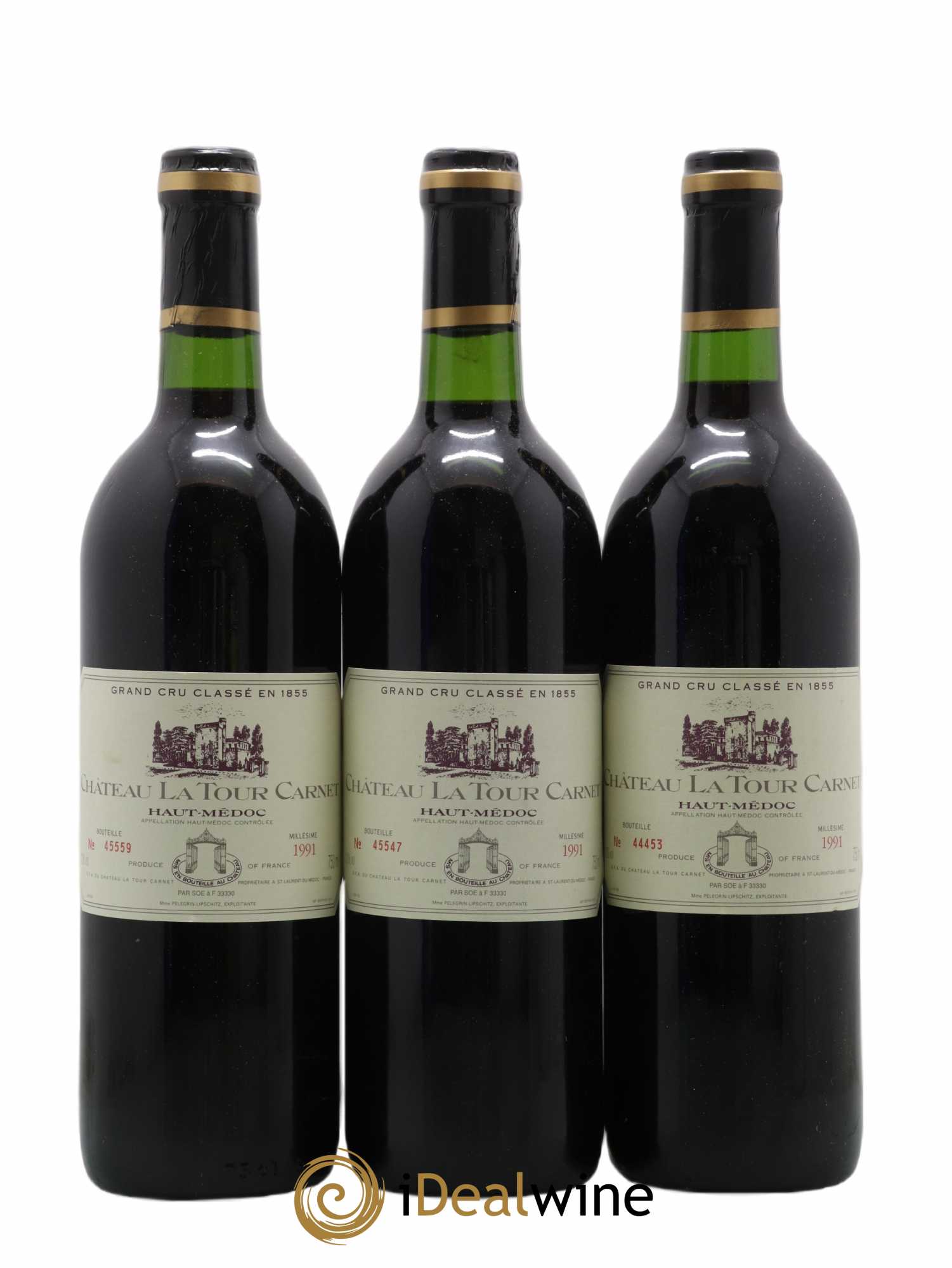 Château la Tour Carnet 4ème Grand Cru Classé 1991 - Lot de 3 bouteilles - 0