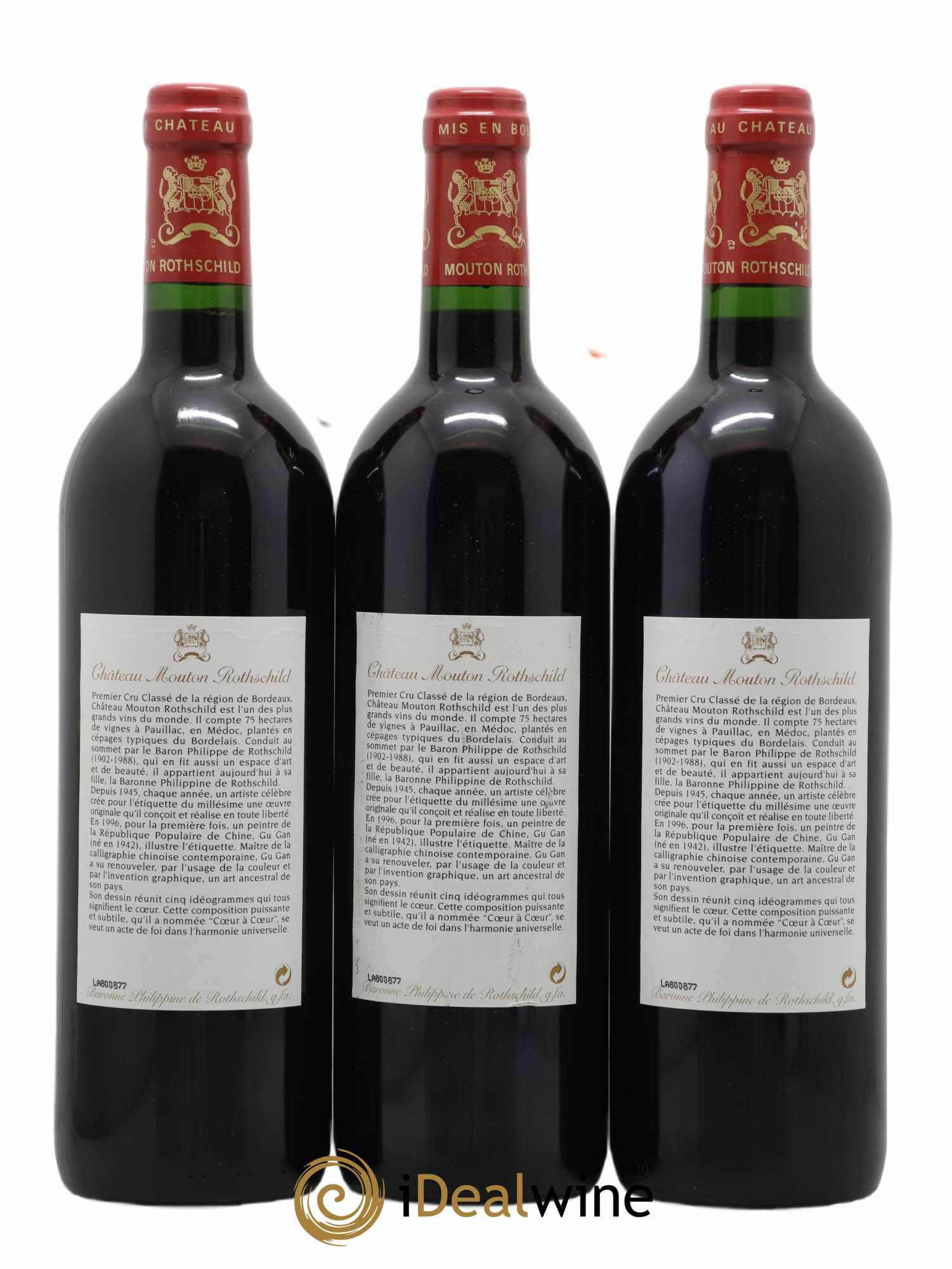 Château Mouton Rothschild 1er Grand Cru Classé 1996 - Lot de 3 bouteilles - 1