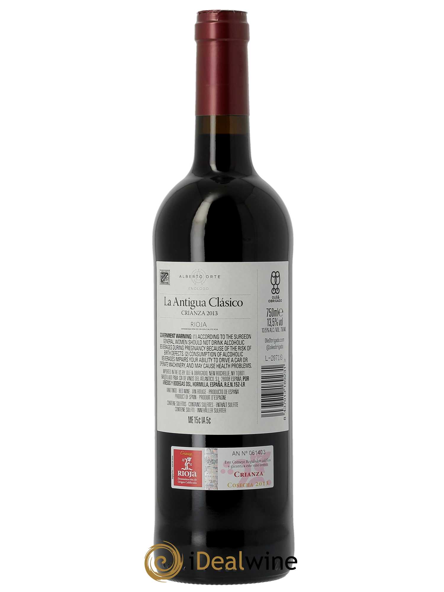 Rioja DOCa La Antigua Clásico Crianza Tinto Alberto Orte 2013 - Lot of 1 bottle - 1