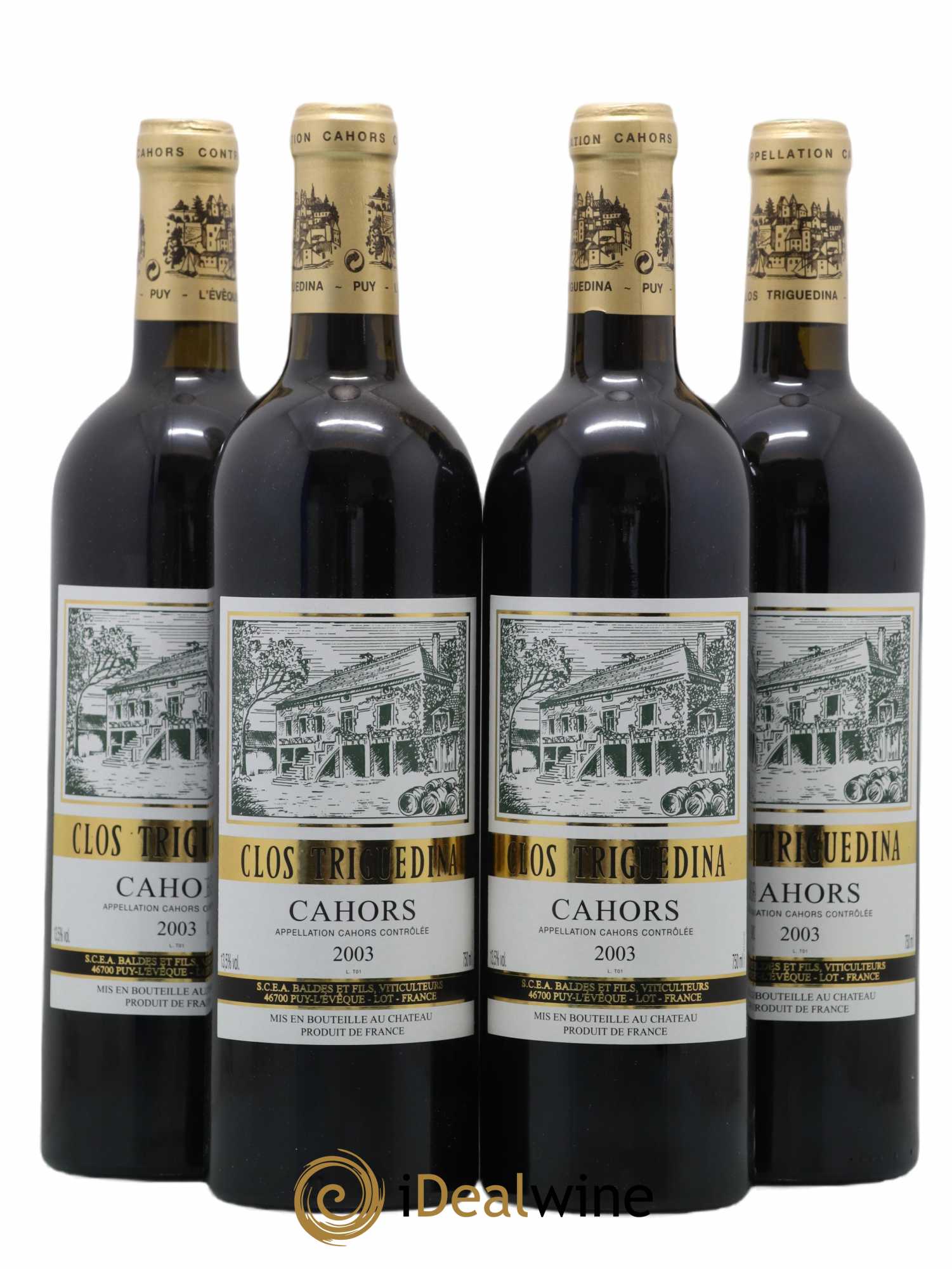 Cahors Clos Triguedina Jean-Luc Baldès 2003 - Lot de 4 bouteilles - 0