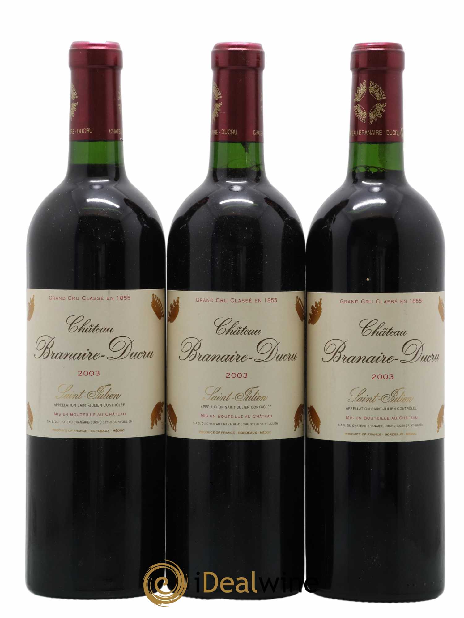 Château Branaire Ducru 4ème Grand Cru Classé 2003 - Lot de 3 bouteilles - 0