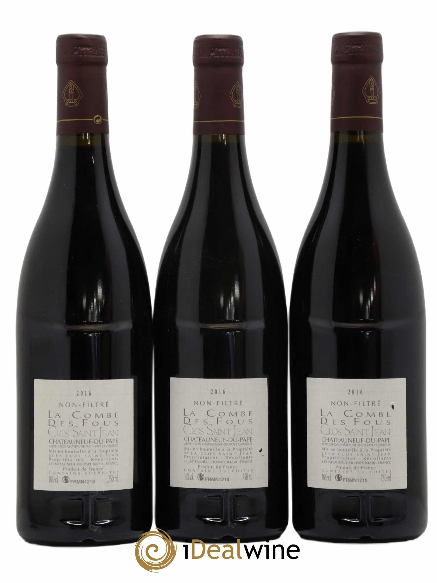 Châteauneuf-du-Pape Clos Saint-Jean La Combe des Fous Pascal et Vincent Maurel 2016 - Lot de 3 bouteilles - 1