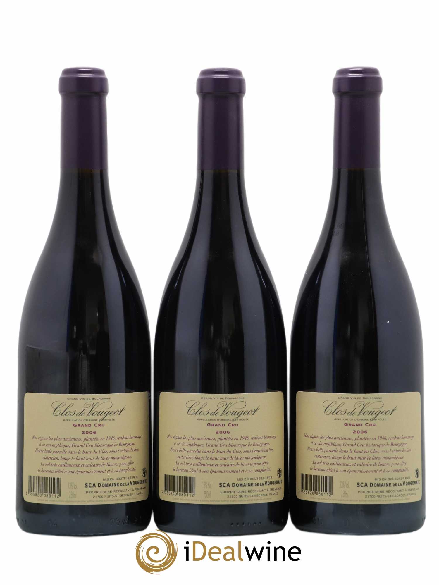 Clos de Vougeot Grand Cru La Vougeraie 2006 - Lot de 3 bouteilles - 1