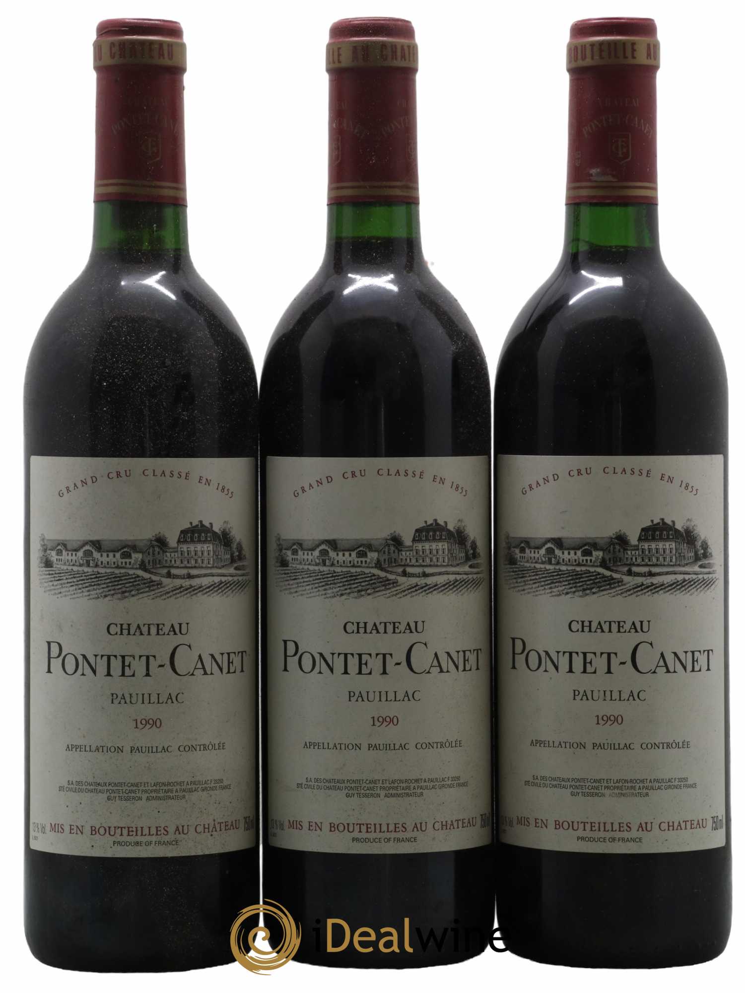 Château Pontet Canet 5ème Grand Cru Classé 1990 - Lot de 3 bouteilles - 0