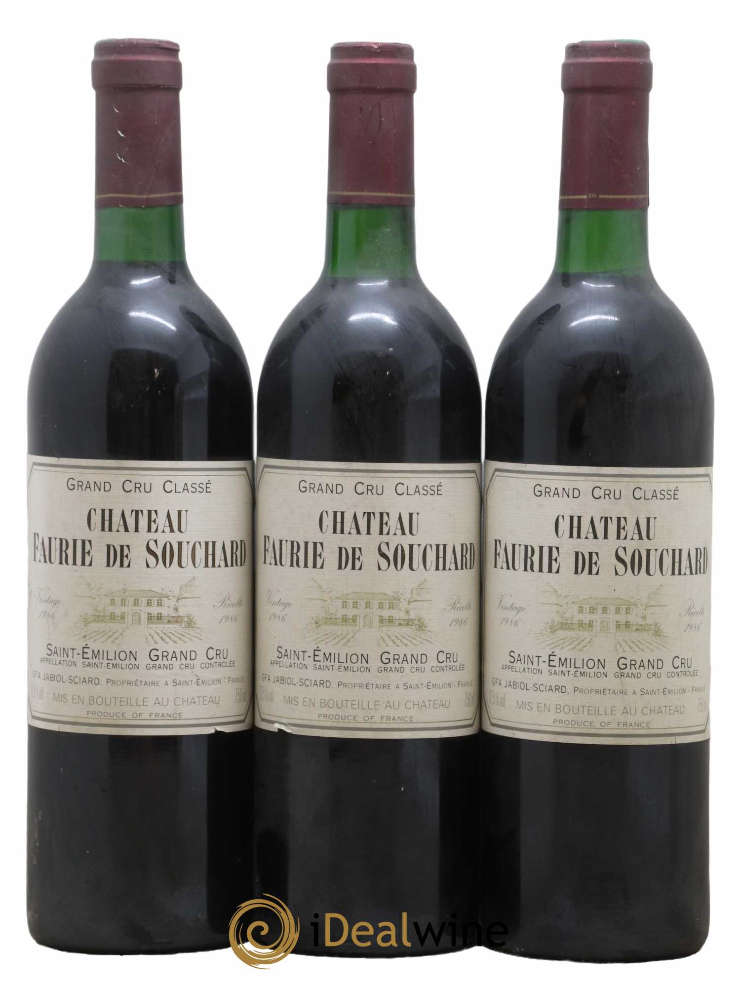 Château Faurie de Souchard Grand Cru Classé 1986 - Lot de 3 bouteilles - 0