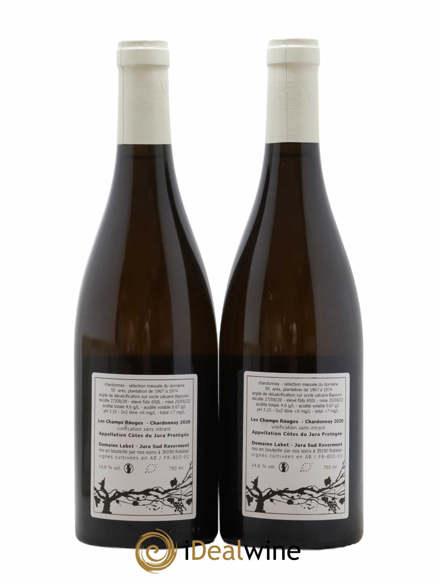 Côtes du Jura Chardonnay Les Champs Rouges Romain - Julien - Charline Labet 2020 - Lot de 2 bouteilles - 1