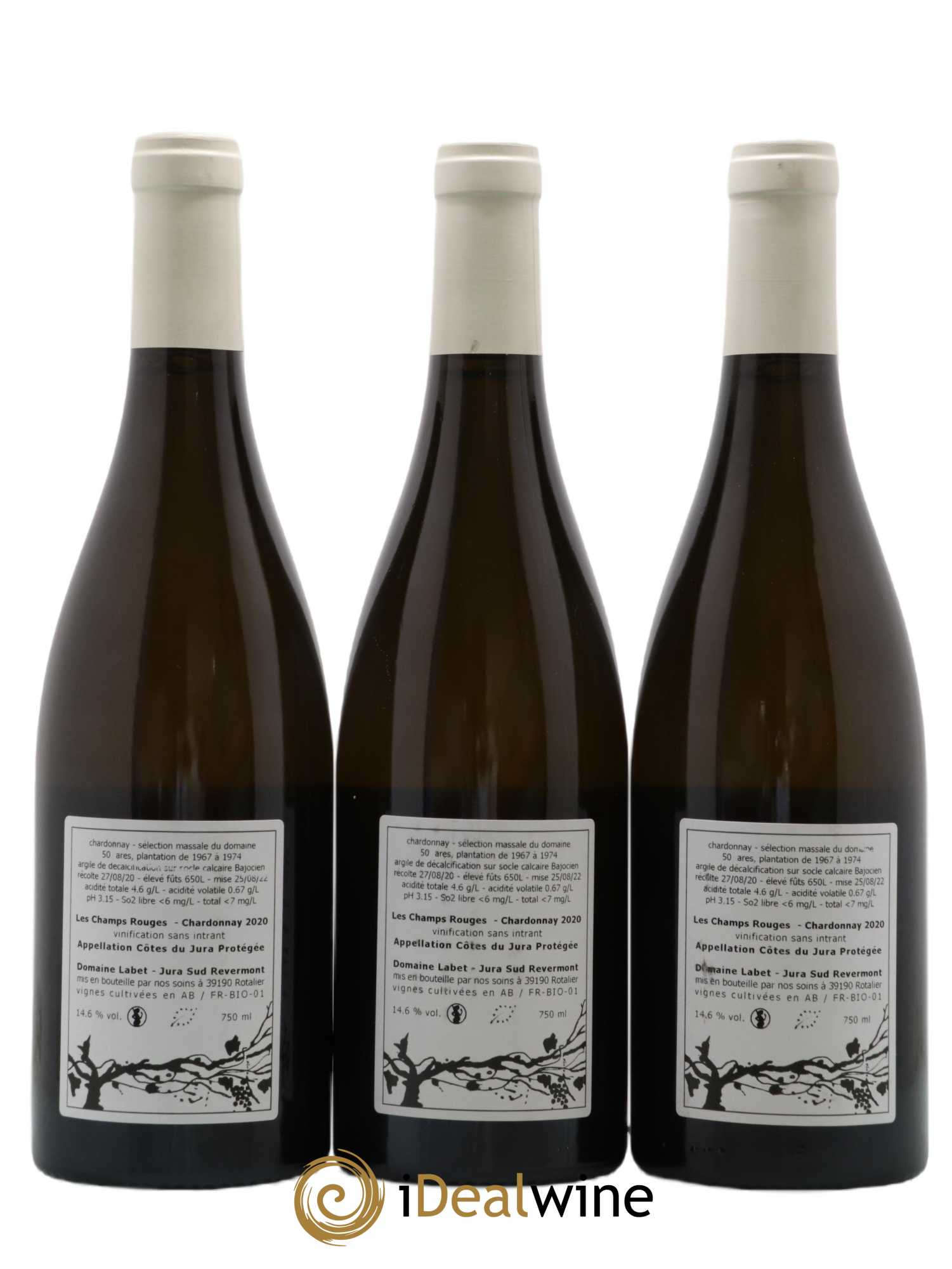Côtes du Jura Chardonnay Les Champs Rouges Romain - Julien - Charline Labet 2020 - Lot de 3 bouteilles - 1